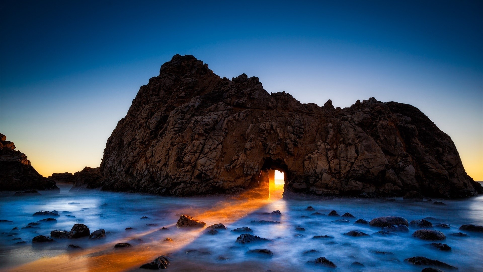 water, nature, sky, landscape, USA, California, sunlight, rocks, HD Wallpaper