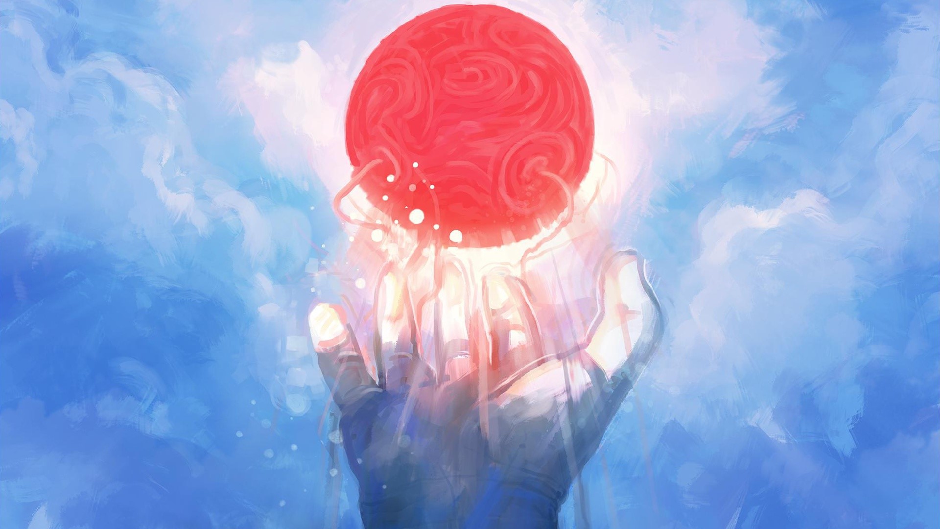 sunlight, hands, sky, red, HD Wallpaper