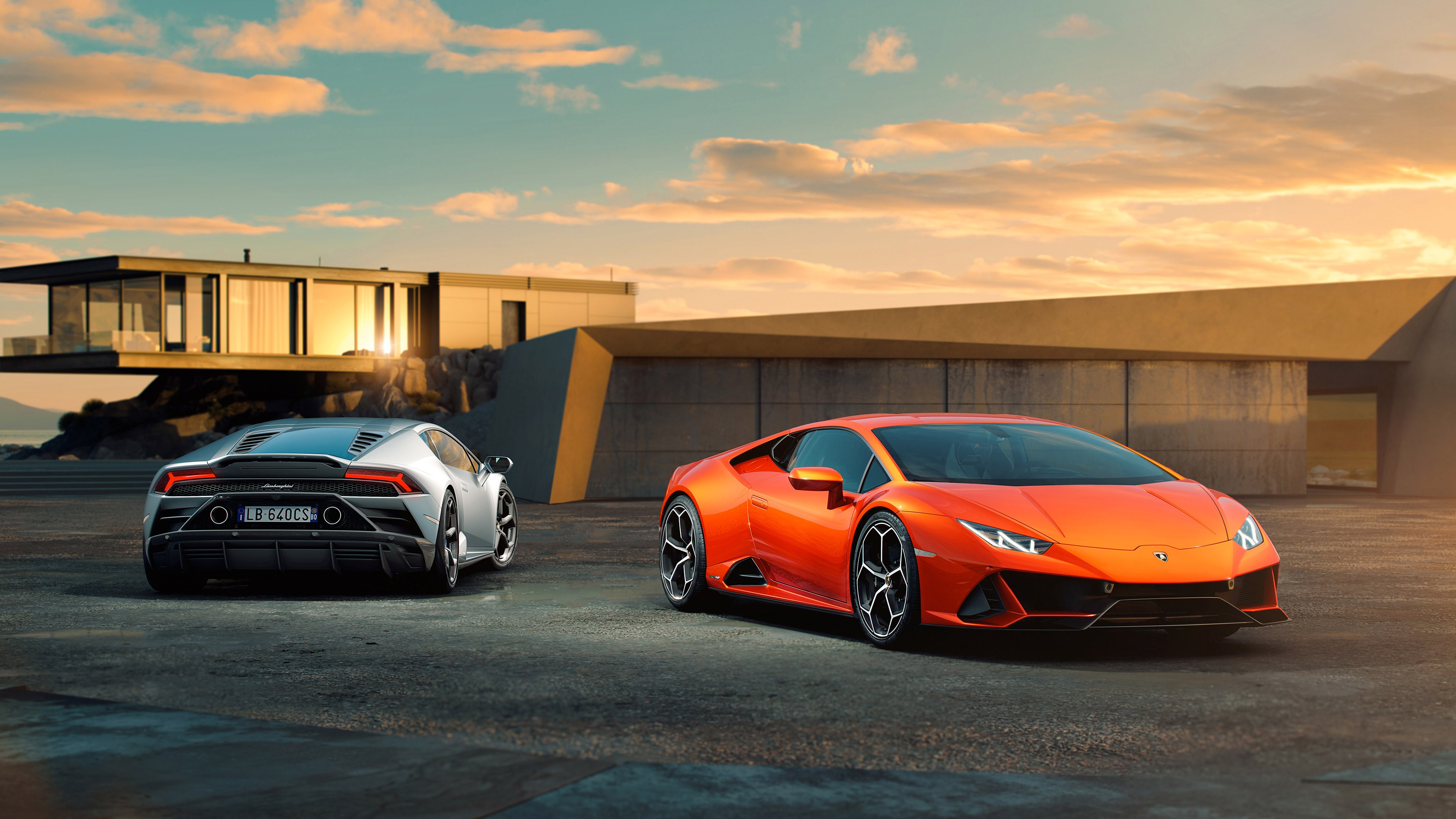 Lamborghini Huracan, car, vehicle, supercars, sunrise, HD Wallpaper