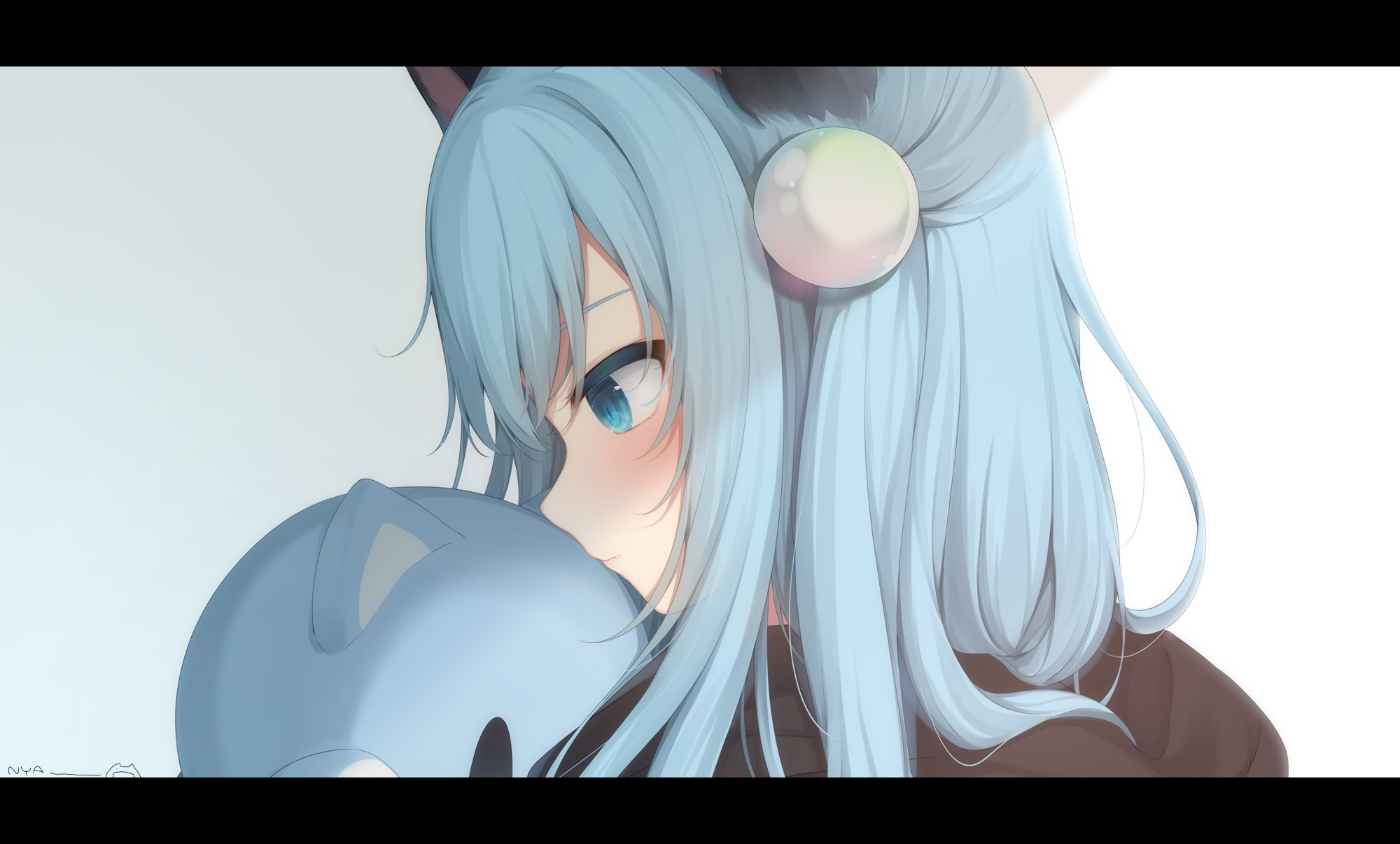 anime, anime girls, digital art, artwork, 2D, portrait, blue hair, face, blue eyes, HD Wallpaper