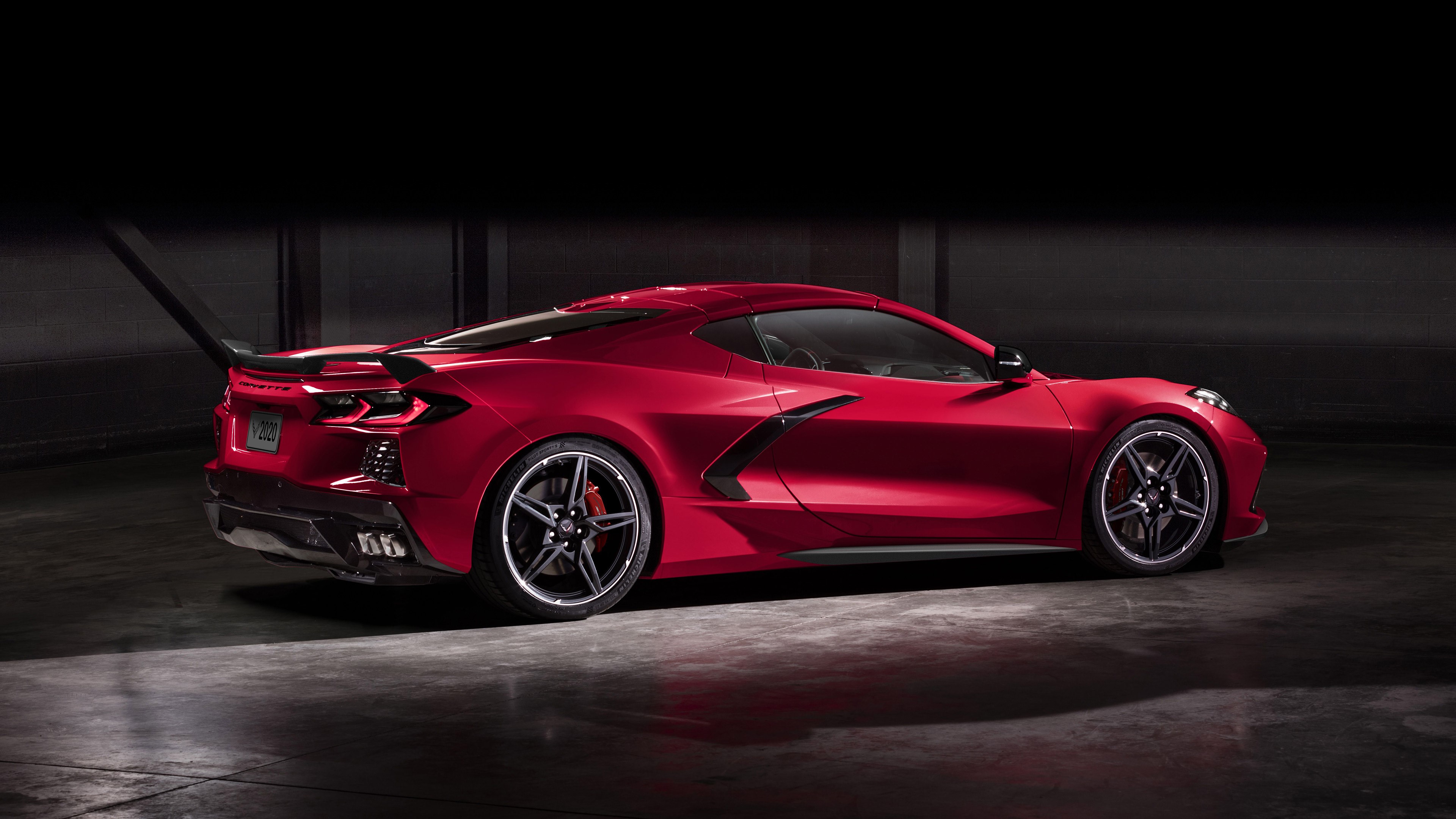 Chevrolet Corvette Stingray, car, vehicle, spotlights, red cars, Chevrolet Corvette, Corvette, Chevrolet Corvette C8, HD Wallpaper