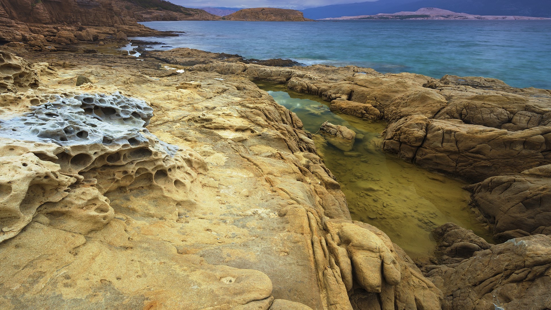 rocks, sea, mountains, landscape, nature, clear water, Croatia, HD Wallpaper