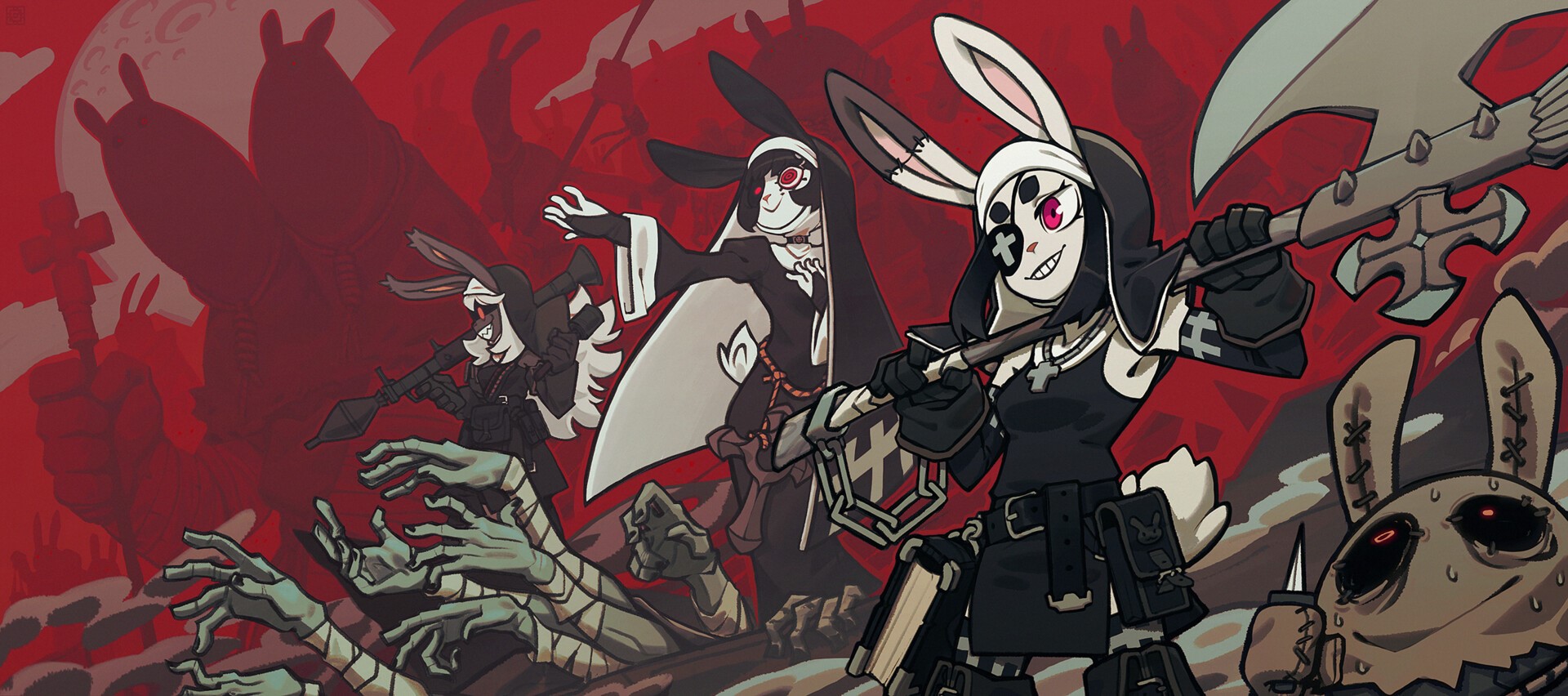 nuns, artwork, ArtStation, bunny ears, Alexis Rives, HD Wallpaper
