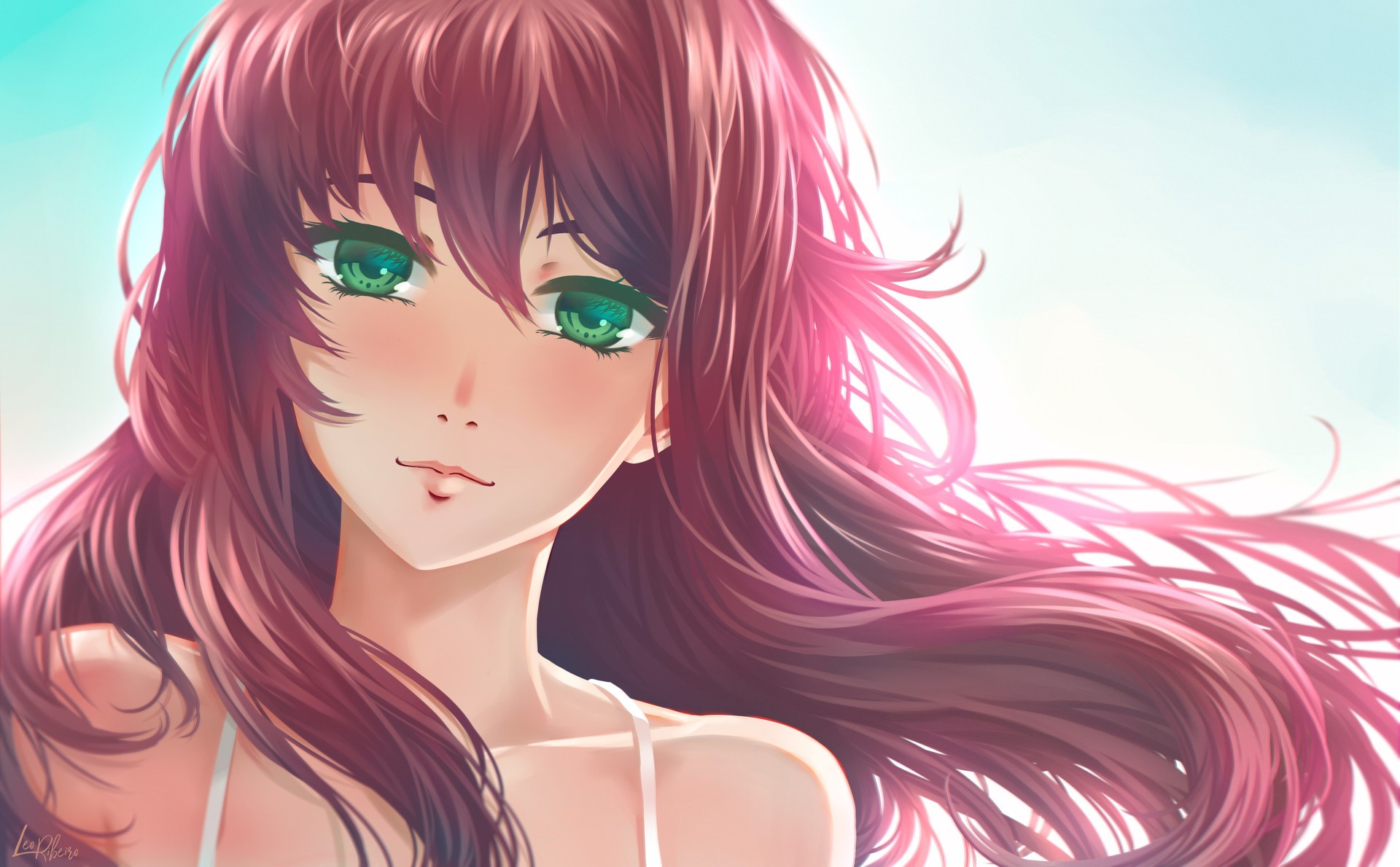 Monika (Doki Doki Literature Club), DDLC, Doki Doki Literature Club, video game characters, video game art, video game girls, Video Game Horror, visual novel, green eyes, video games, looking at viewer, HD Wallpaper