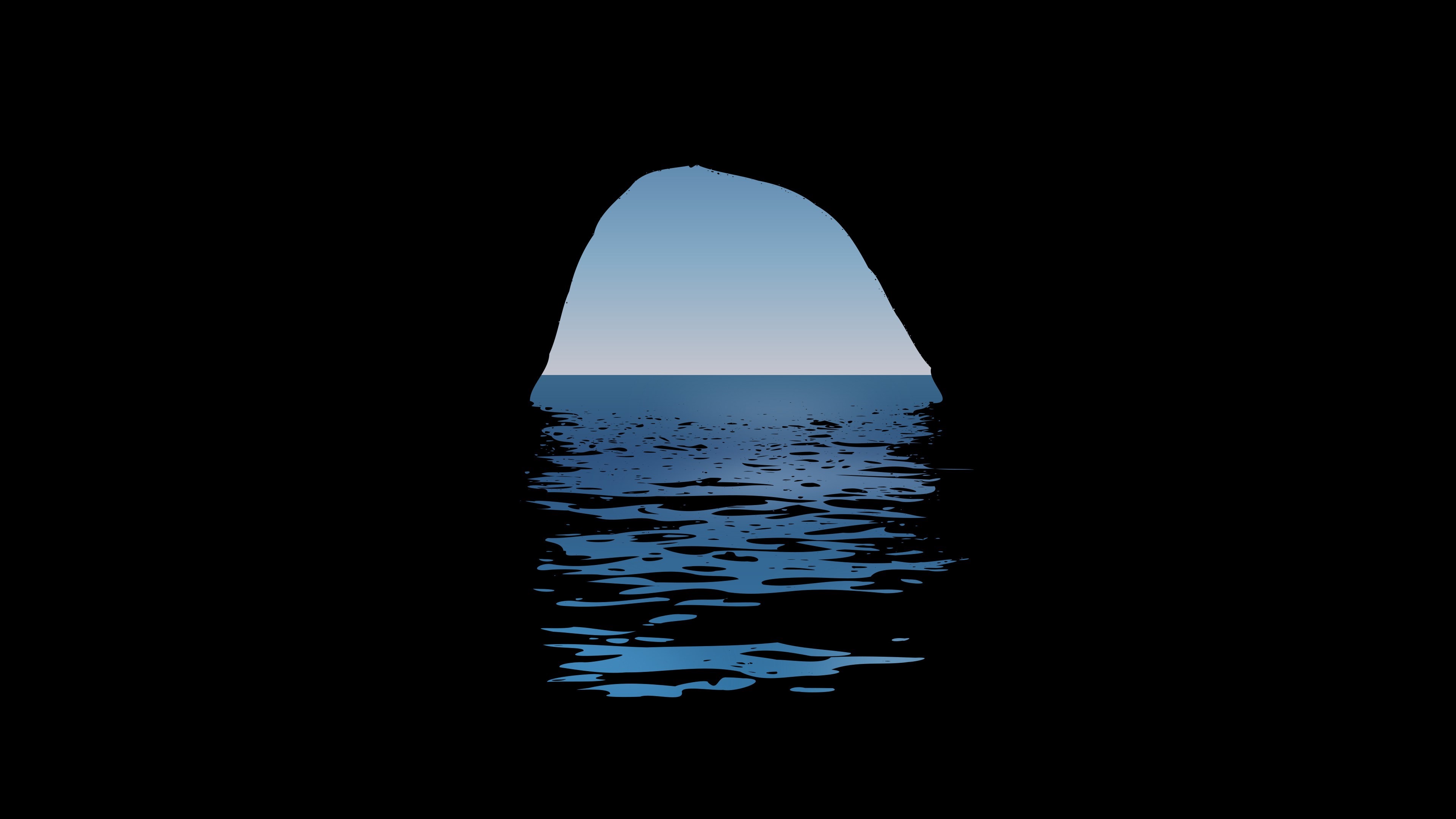 cave, water ripples, sky, horizon, artwork, minimalism, digital art, HD Wallpaper