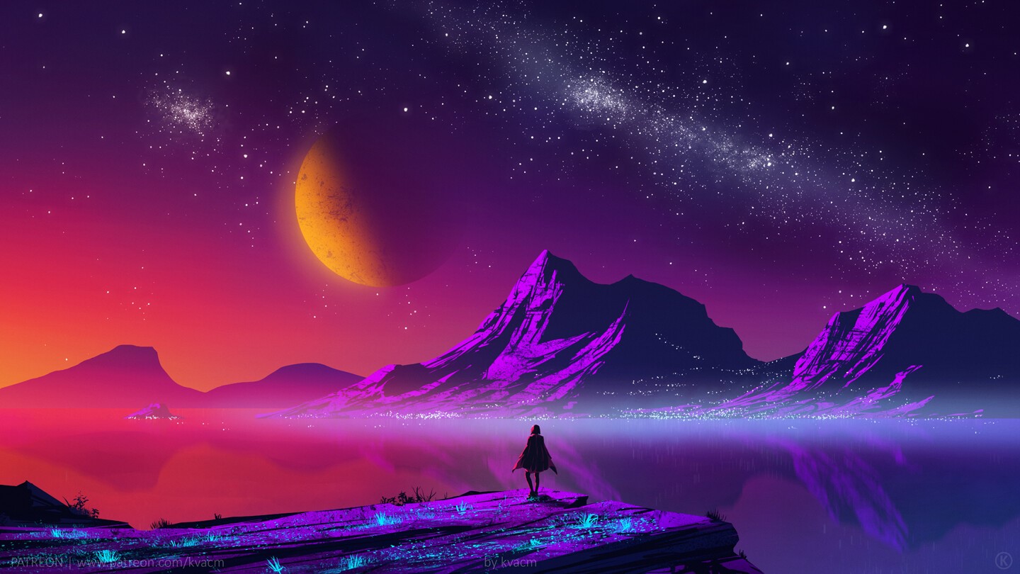 sunset, fantasy art, digital art, island, illustration, science fiction, Kvacm, HD Wallpaper