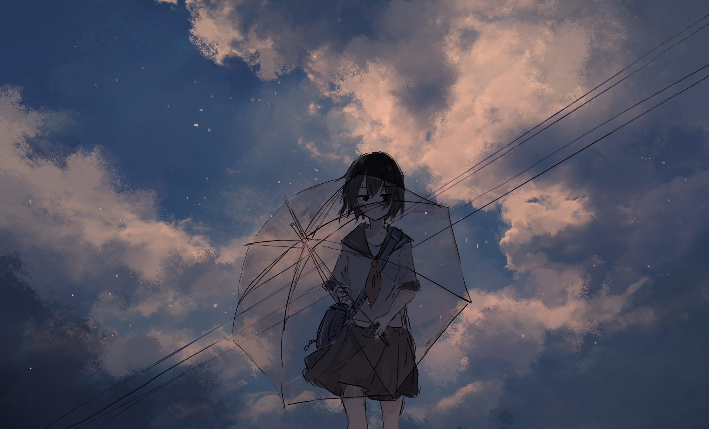 anime, anime girls, digital art, artwork, 2D, portrait, moescape, umbrella, clouds, HD Wallpaper