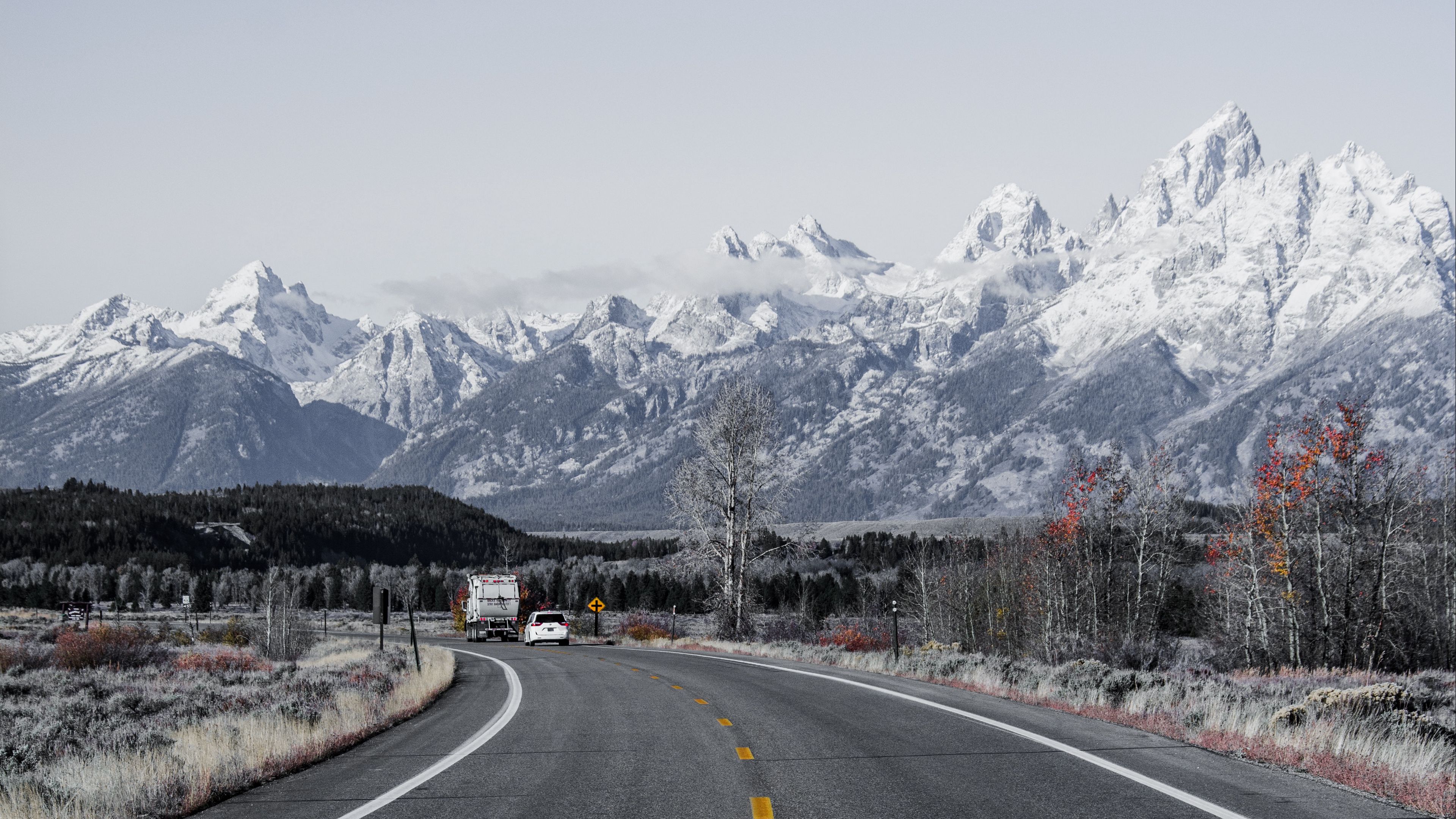 road, asphalt, mountains, turn, wyoming, 4k, HD Wallpaper