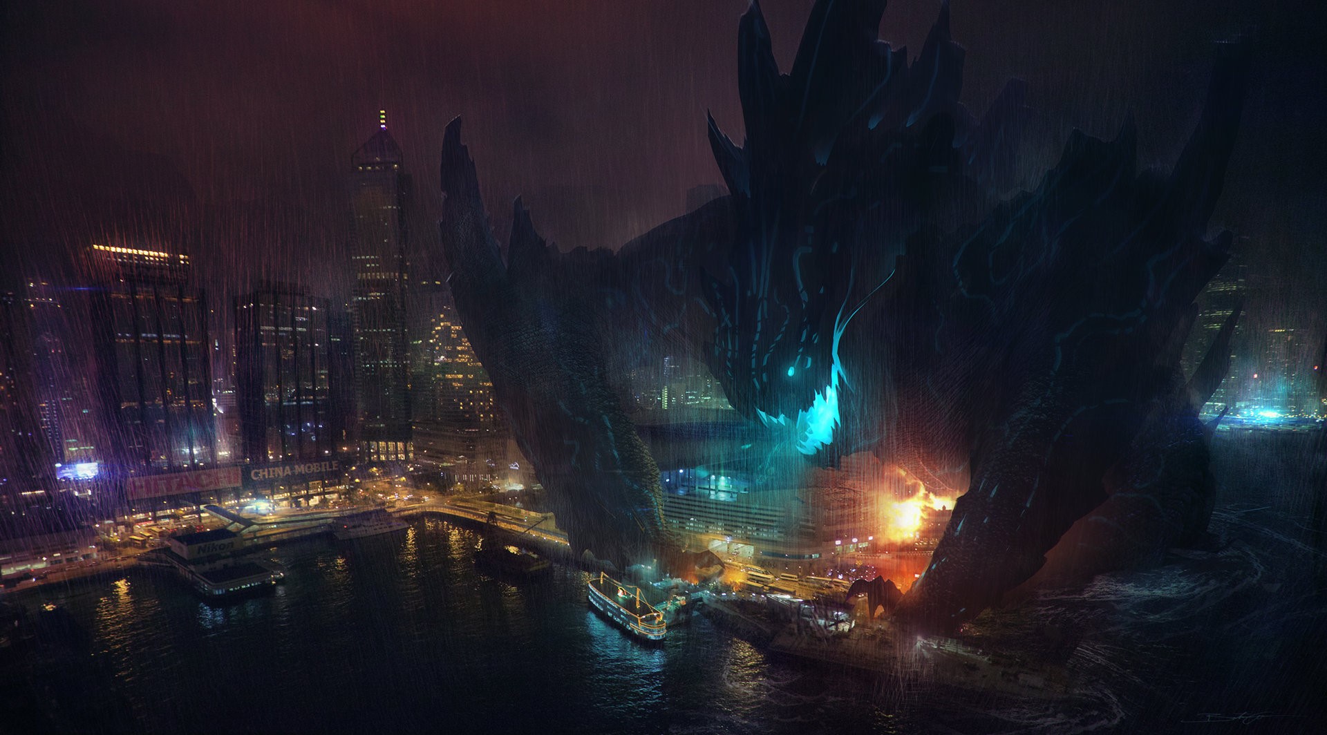 digital, creature, city, lights, Bastien Grivet, HD Wallpaper