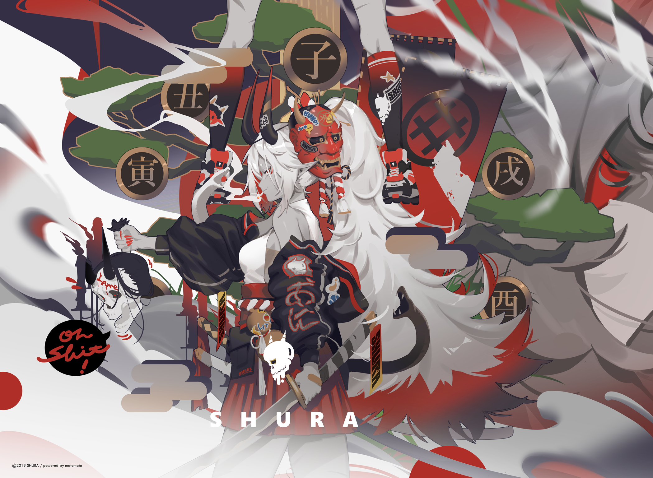 anime, anime girls, mask, 2D, sword, katana, HD Wallpaper
