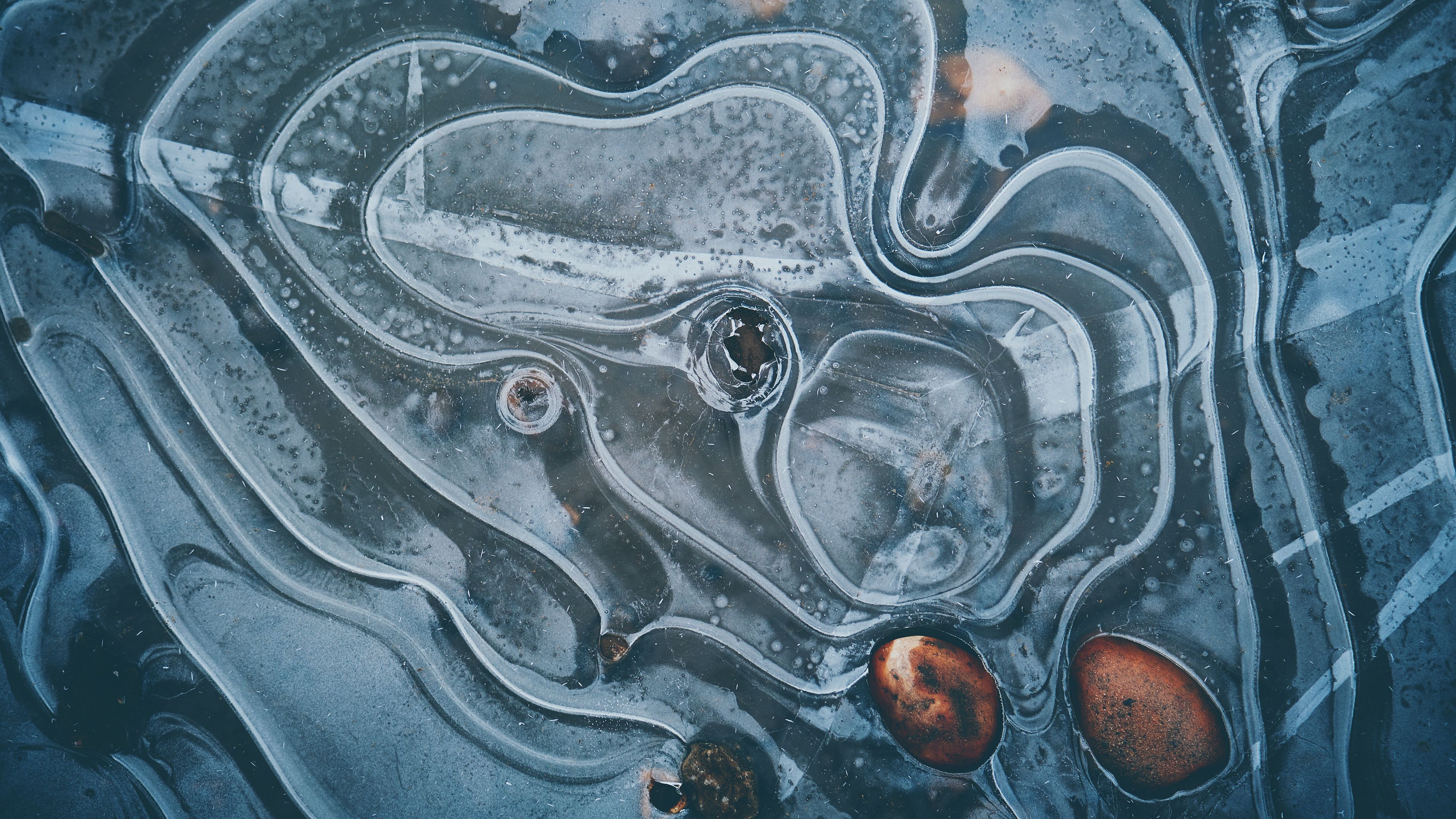 ice, cranny, circles, surface, stone, 4k, HD Wallpaper