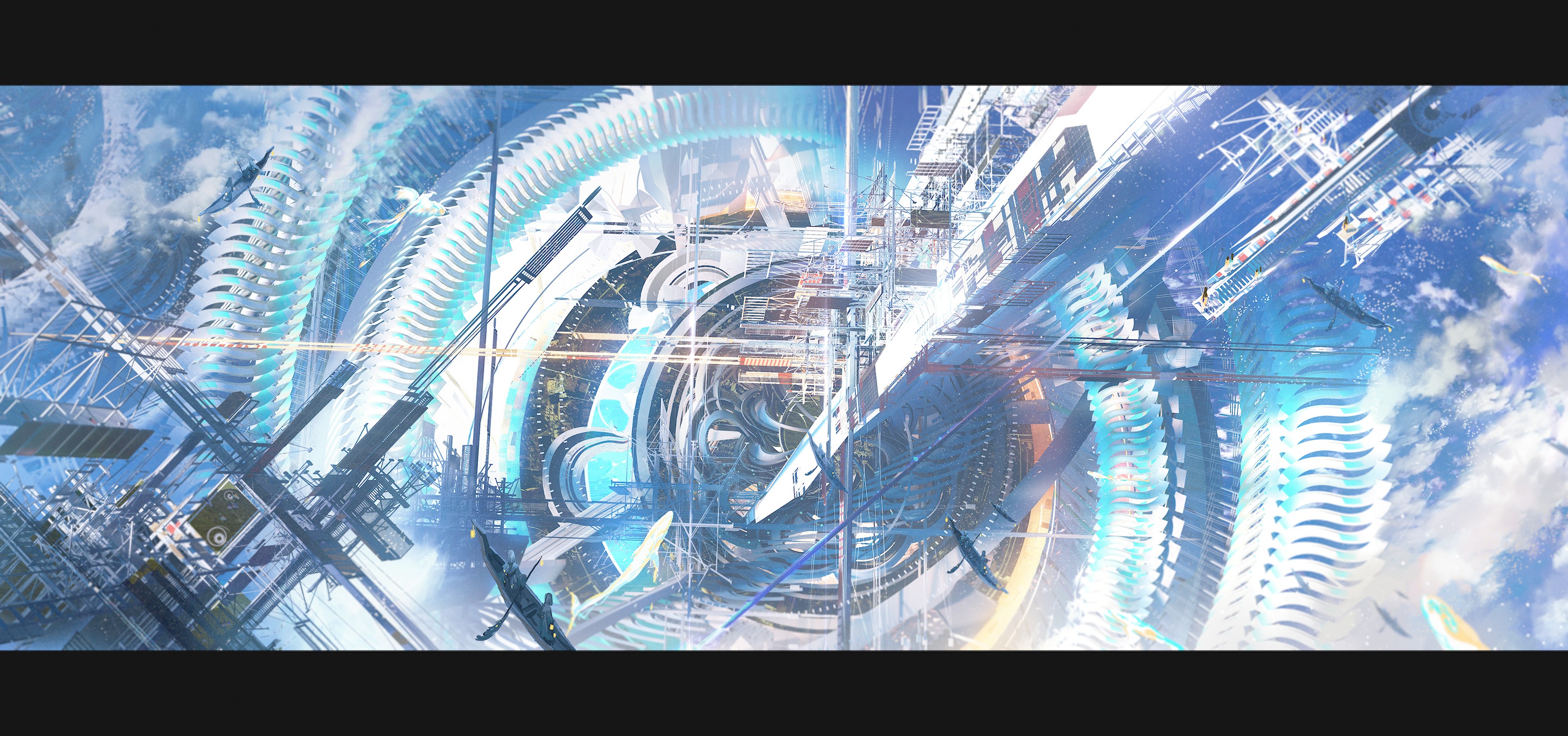 science fiction, sky, digital art, space station, HD Wallpaper