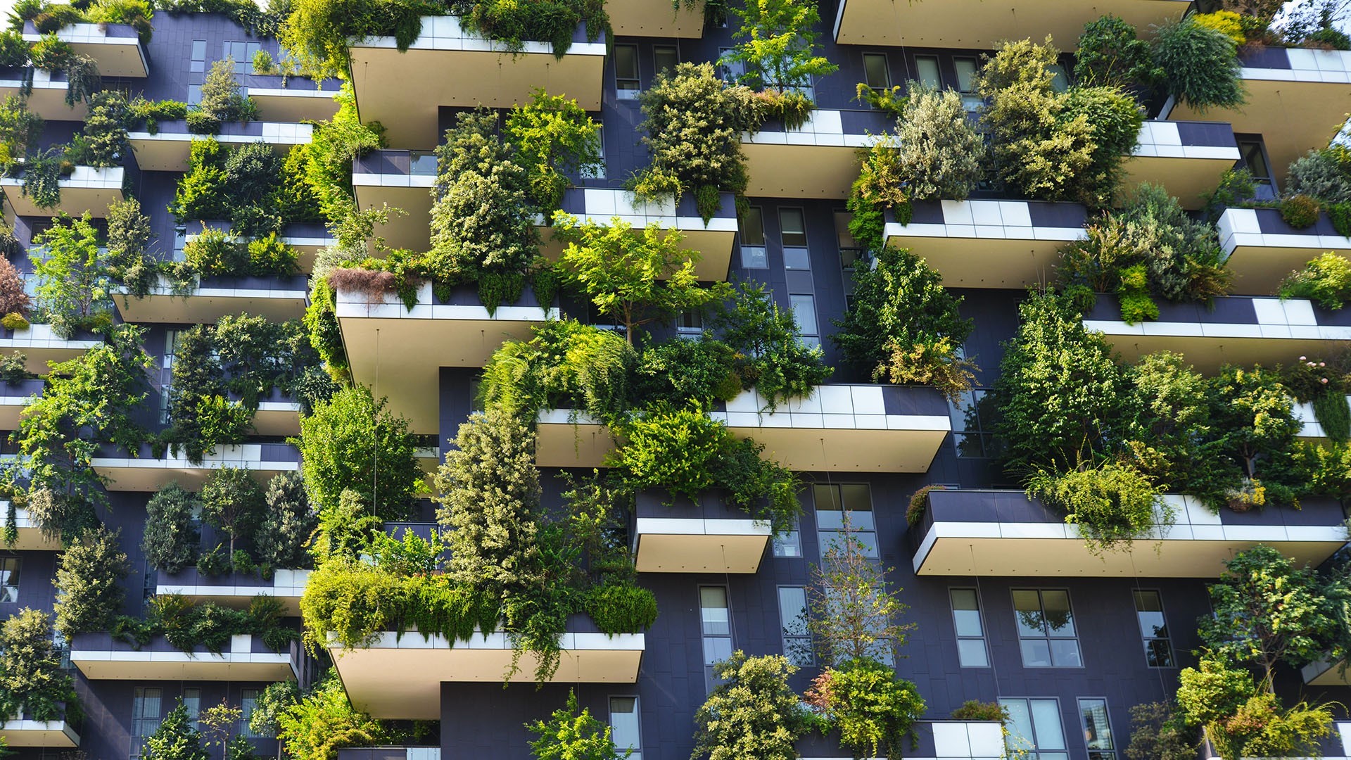 skyscraper, plants, Milan, Italy, architecture, glass, balcony, HD Wallpaper
