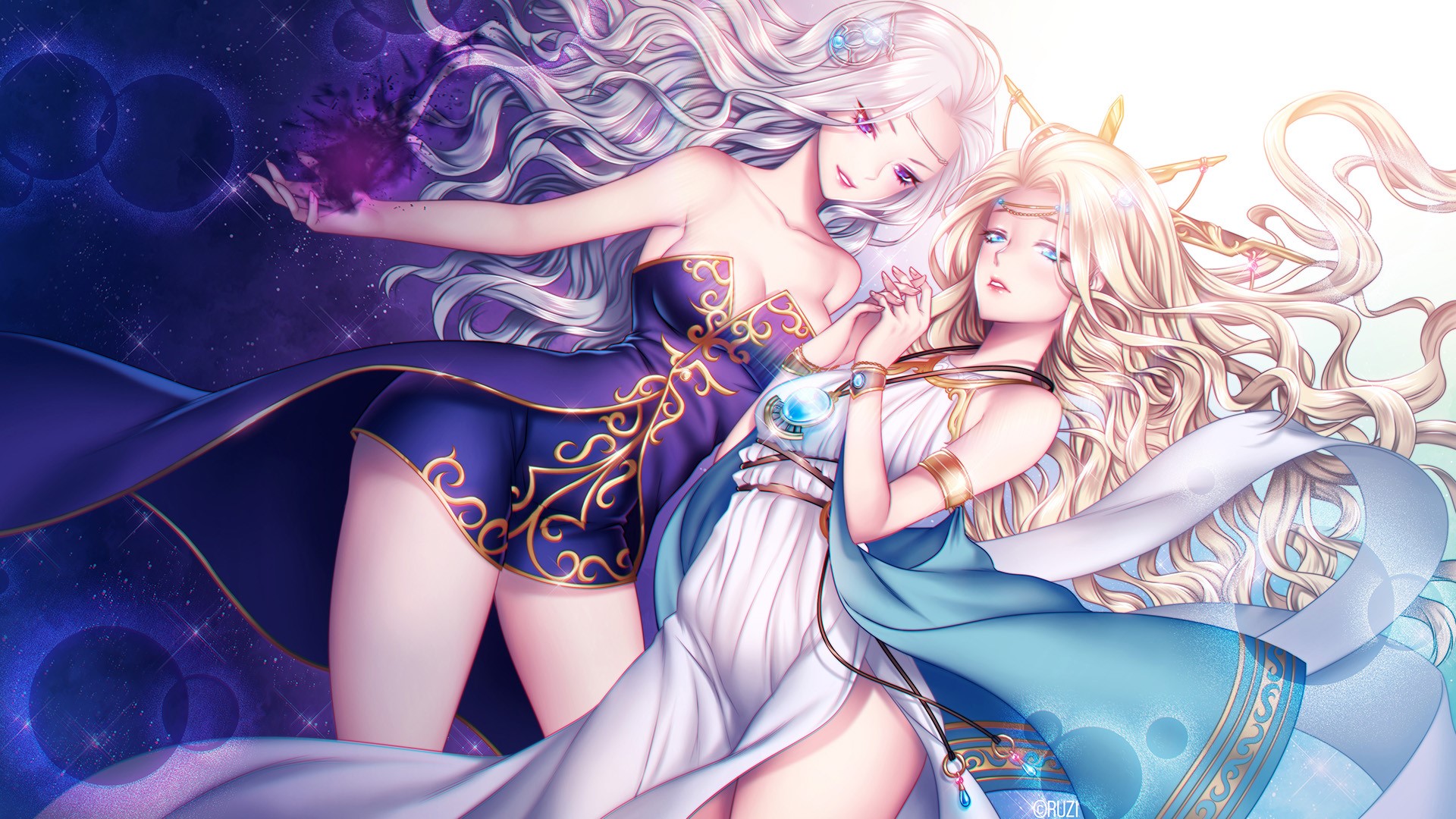 long hair, aqua eyes, purple eyes, blonde, HD Wallpaper