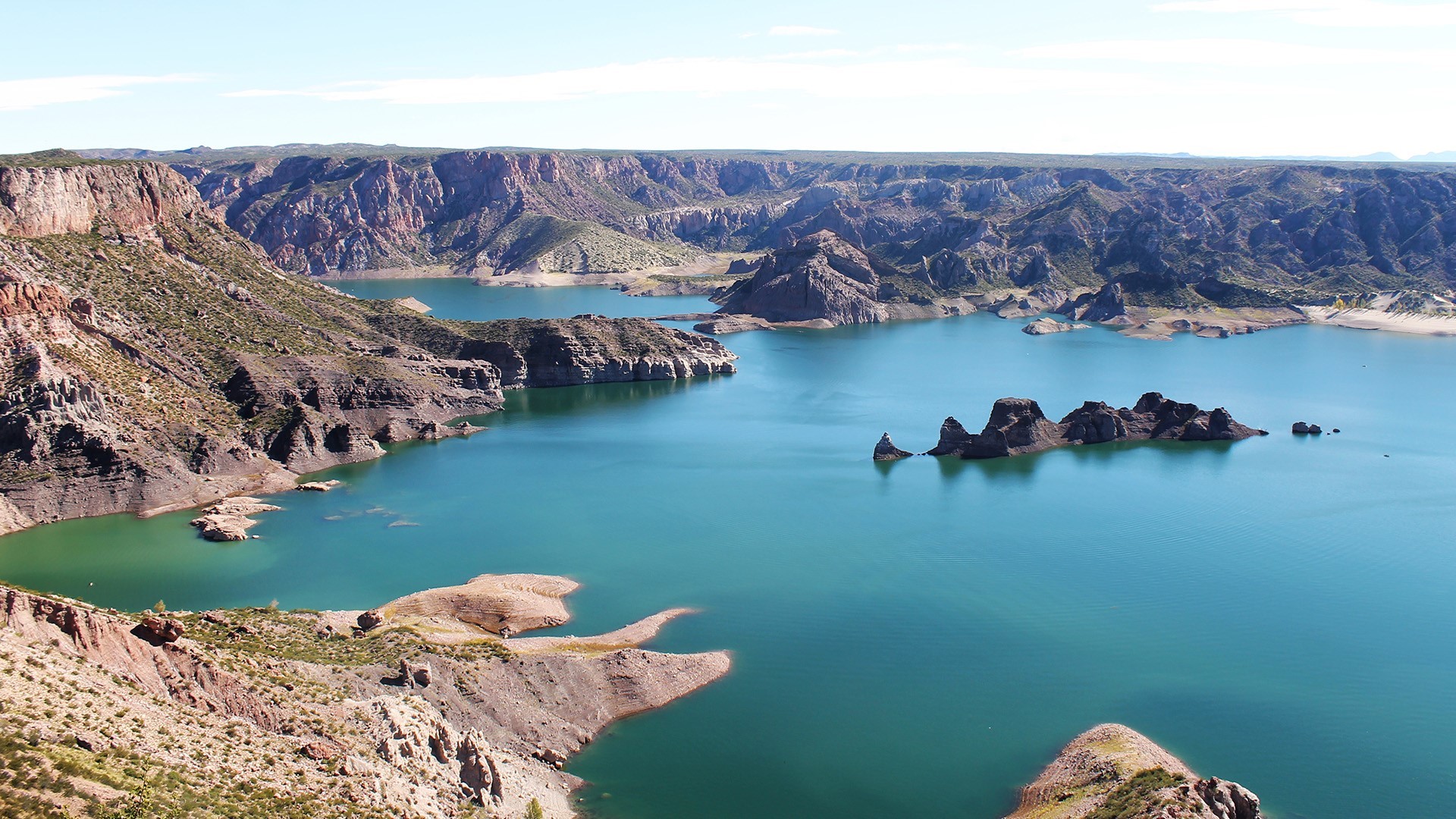 mountains, horizon, rocks, Argentina, Atuel Canyon, lake, HD Wallpaper