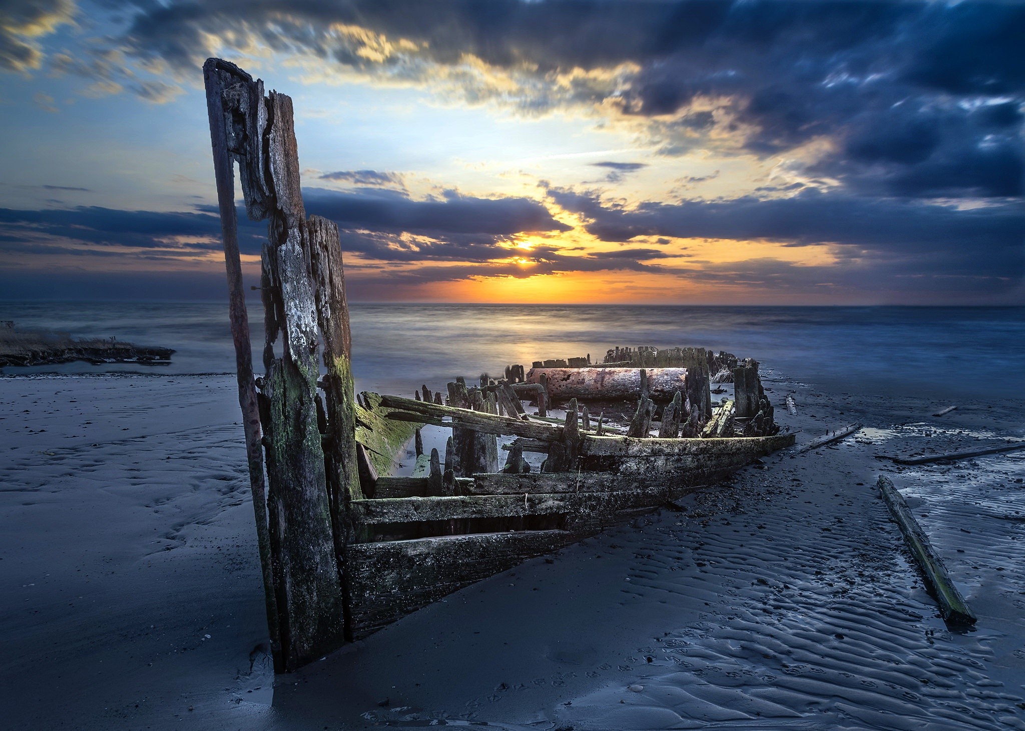 boat, coast, wreck, vehicle, sky, sunlight, outdoors, HD Wallpaper