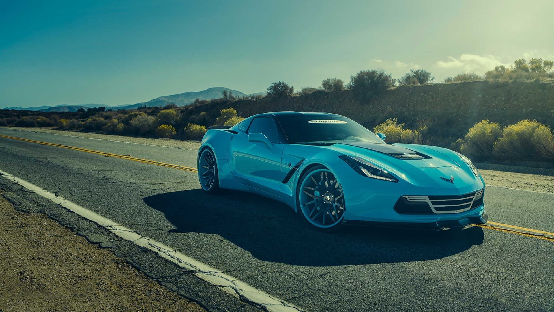 Chevrolet Corvette, car, road, nature, sky, Chevrolet, vehicle, blue cars, HD Wallpaper
