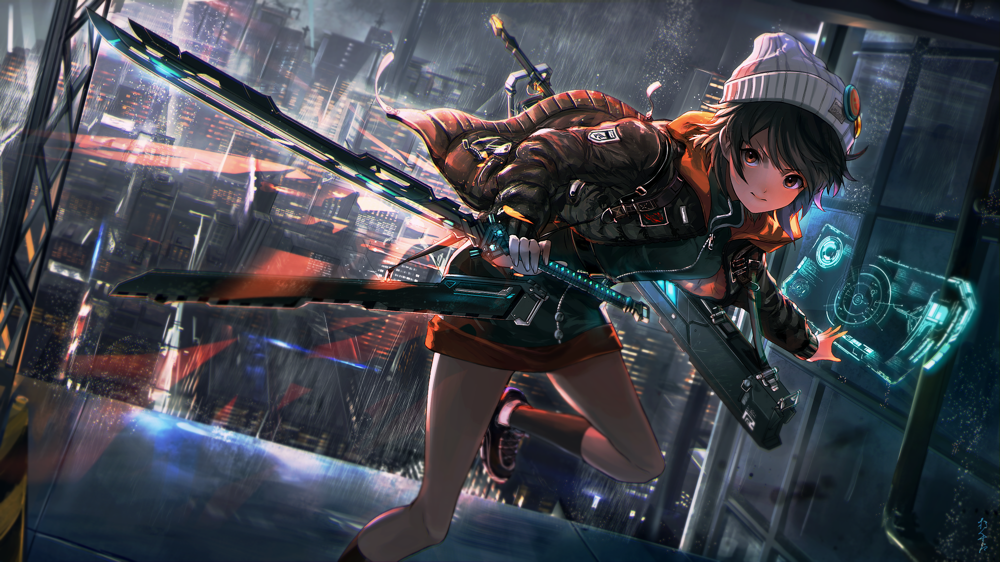 cyberpunk, sword, anime, HD Wallpaper