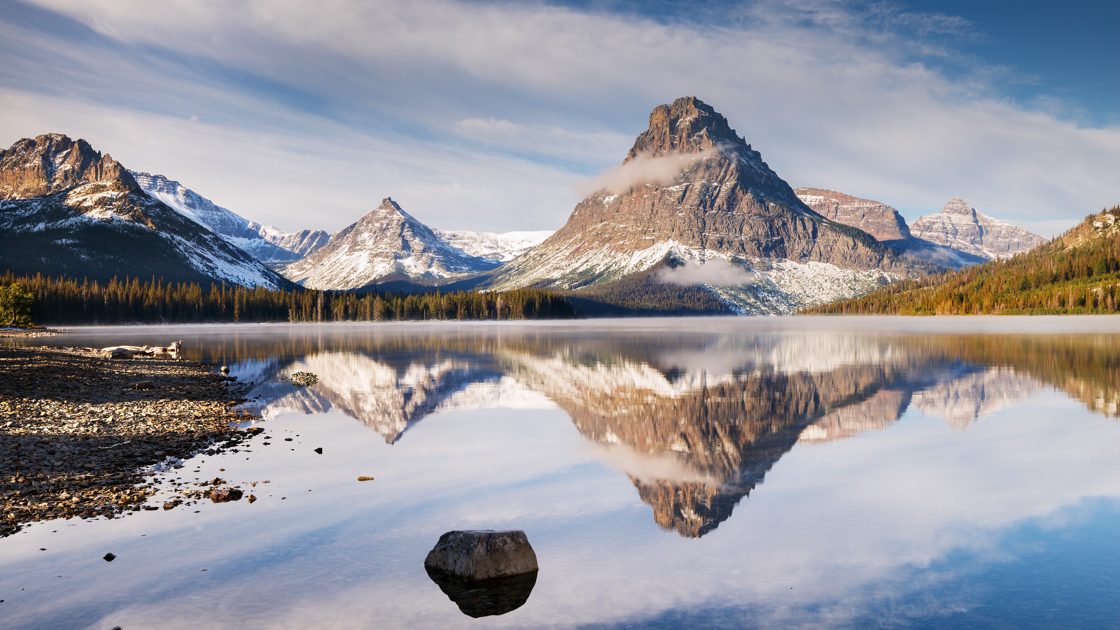 lake, reflection, nature, forest, mountains, clouds, landscape, HD Wallpaper