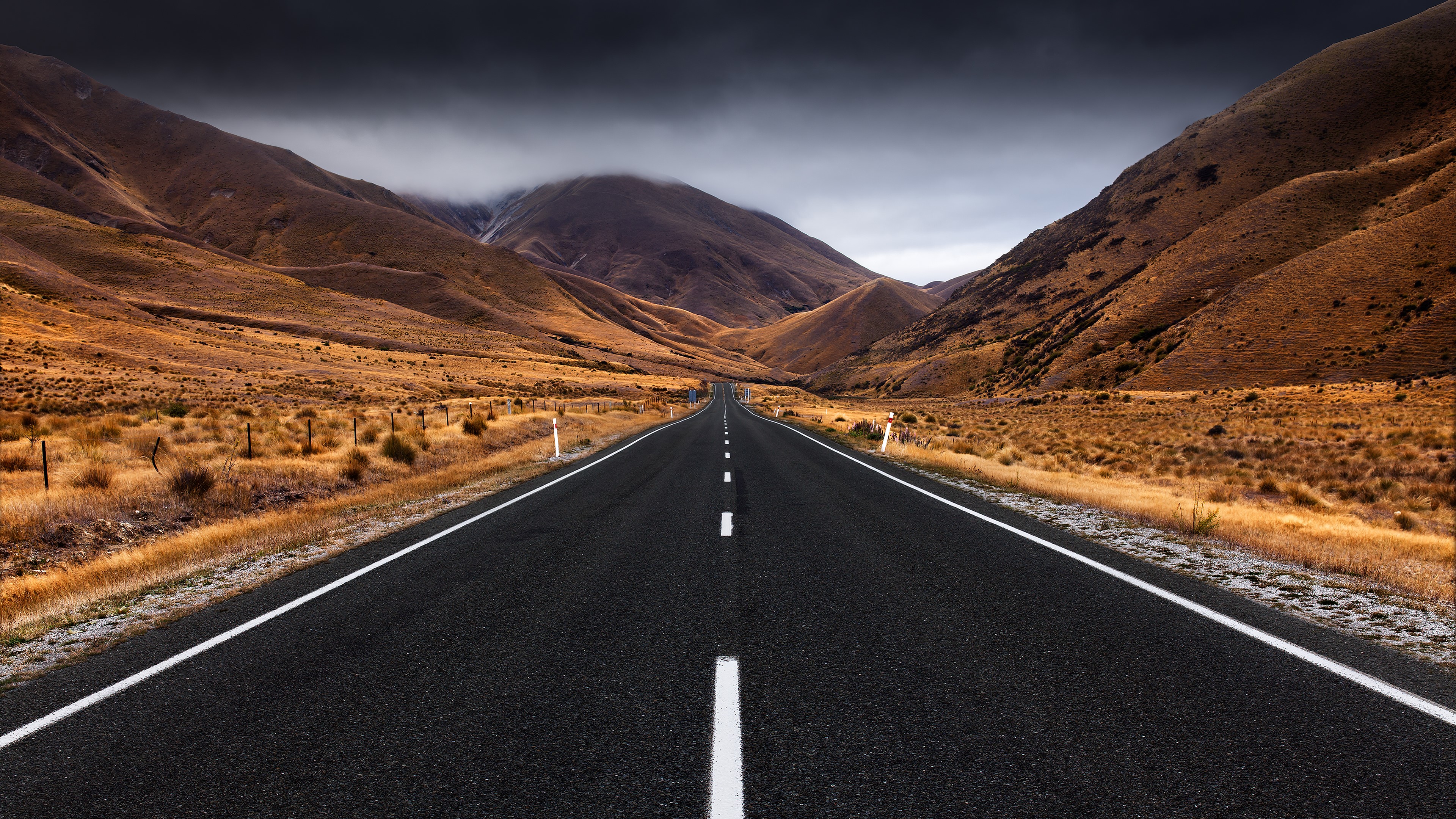 road, hills, nature, landscape, overcast, HD Wallpaper