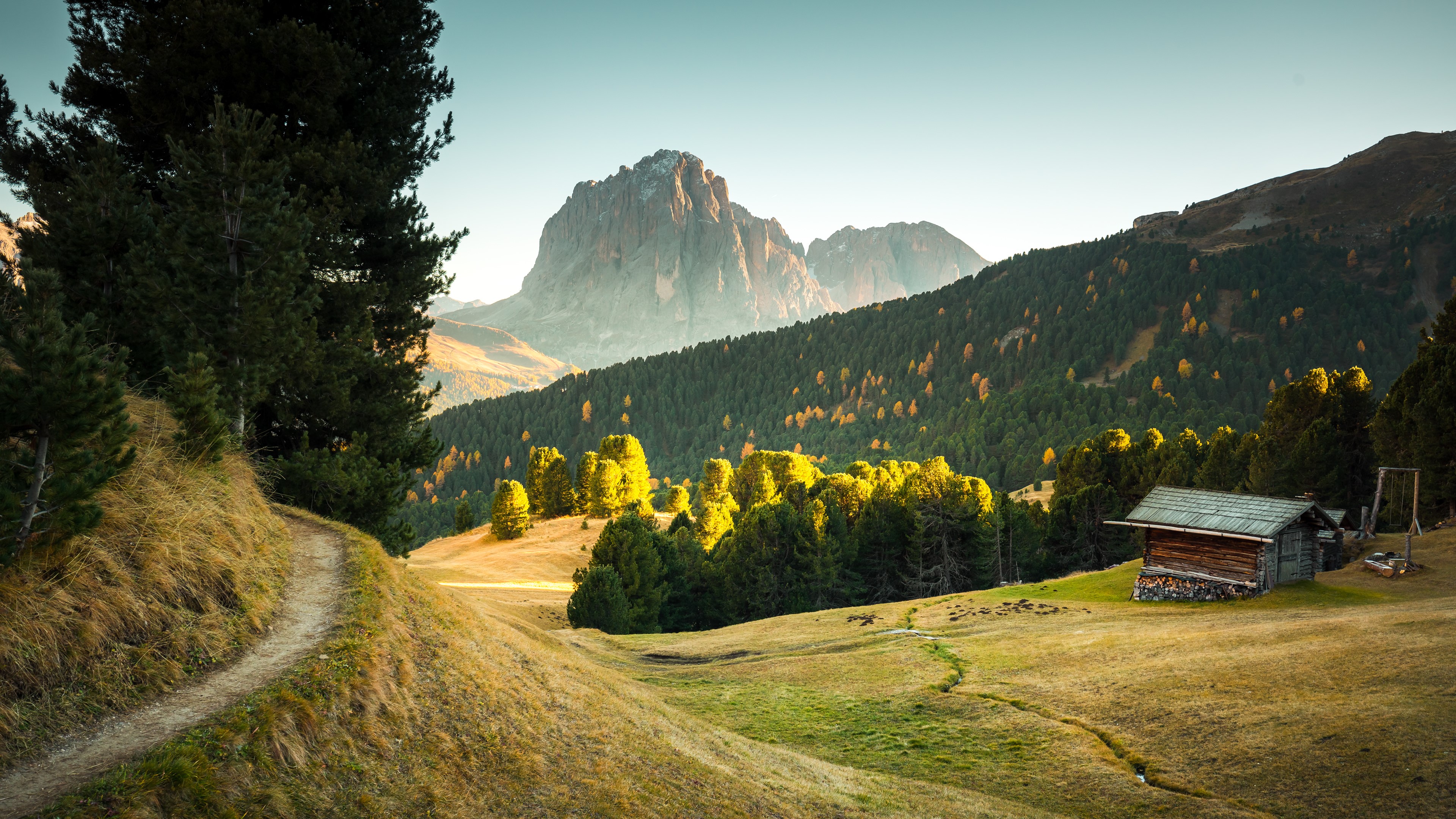 landscape, nature, grass, forest, rocks, trees, building, road, sky, HD Wallpaper