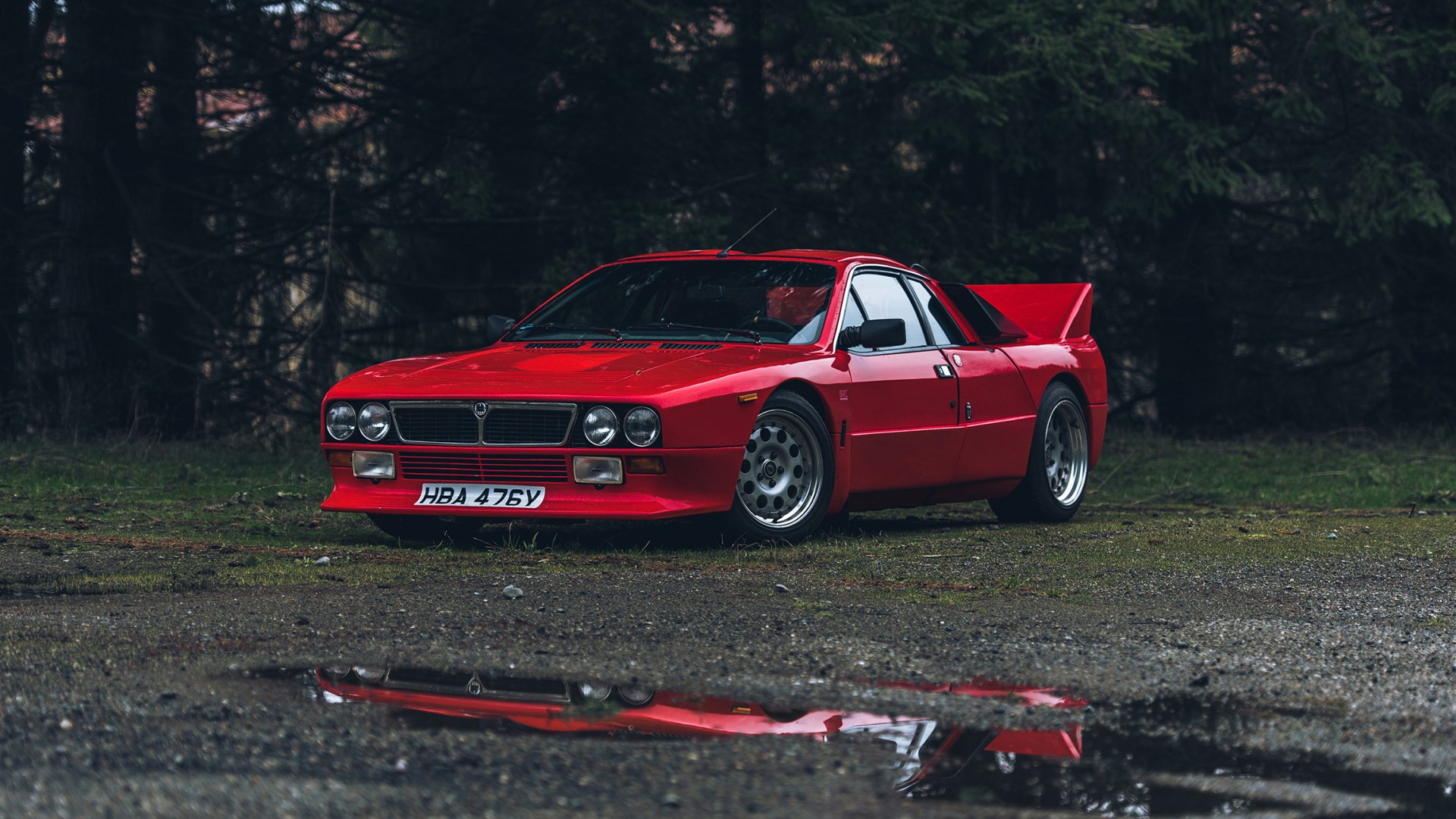 Lancia 037, rally cars, red cars, italian cars, puddle, reflection, front angle view, car, HD Wallpaper