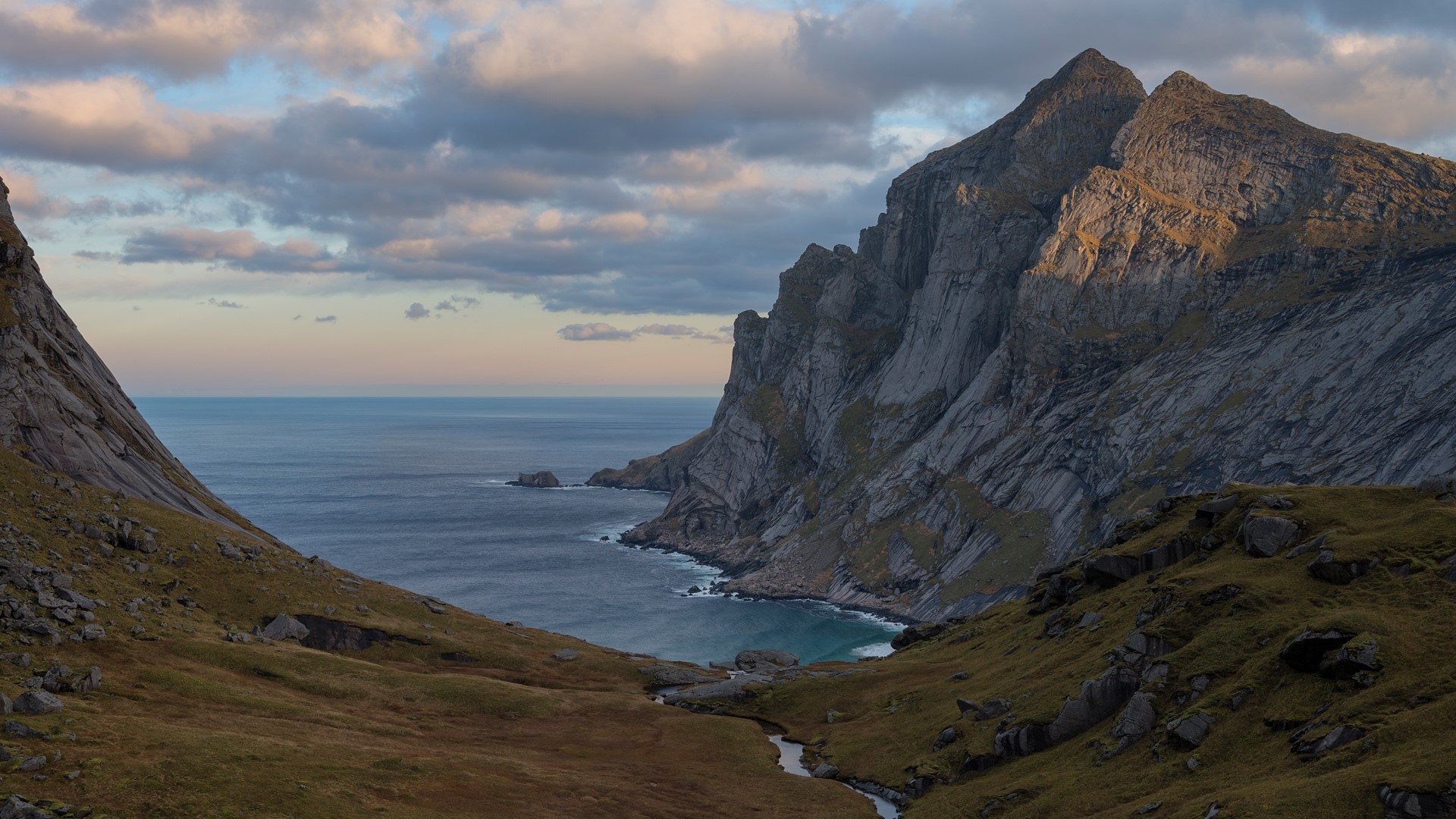 nature, landscape, water, mountains, Lofoten Islands, Norway, clouds, HD Wallpaper