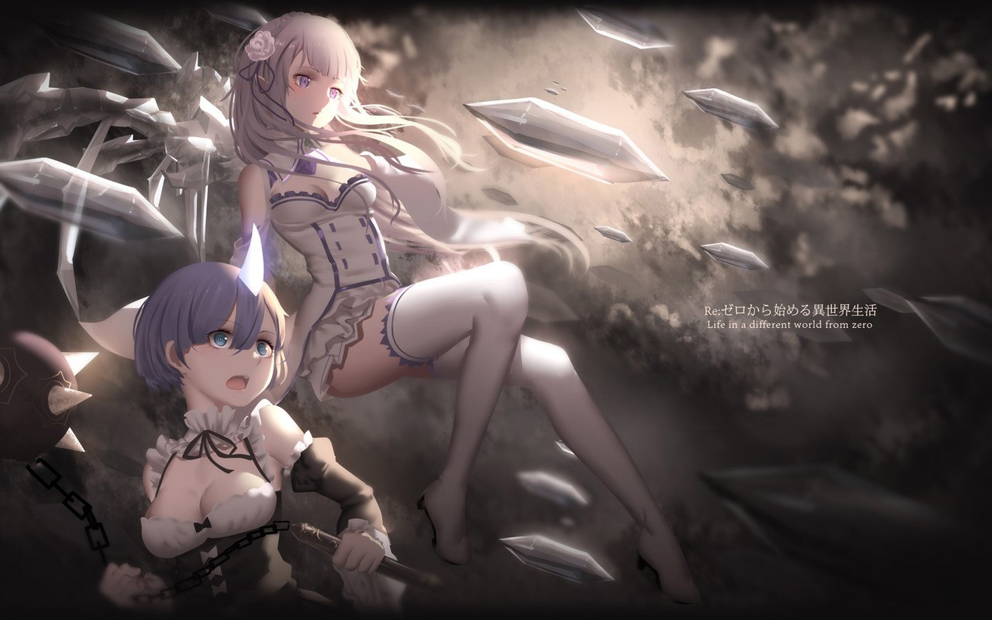 anime, anime girls, 2D, digital art, artwork, Re:Zero Kara Hajimeru Isekai Seikatsu, bikini, Rem (Re: Zero), blue eyes, pink eyes, cleavage, HD Wallpaper