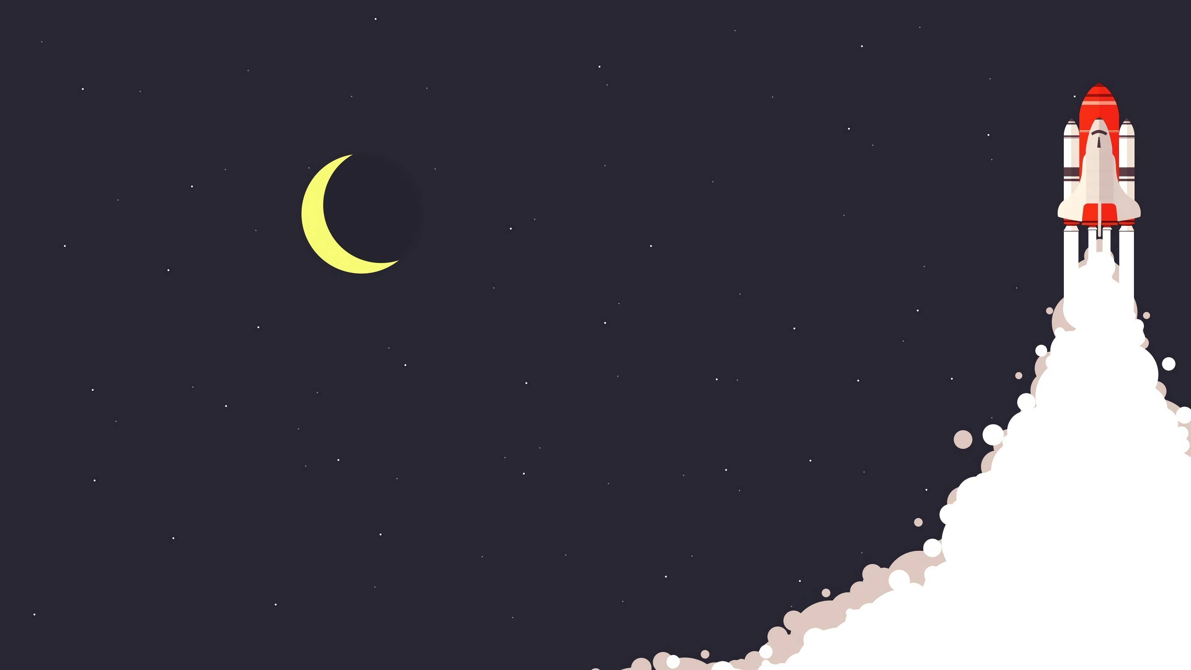 simple background, minimalism, Moon, rocket, HD Wallpaper