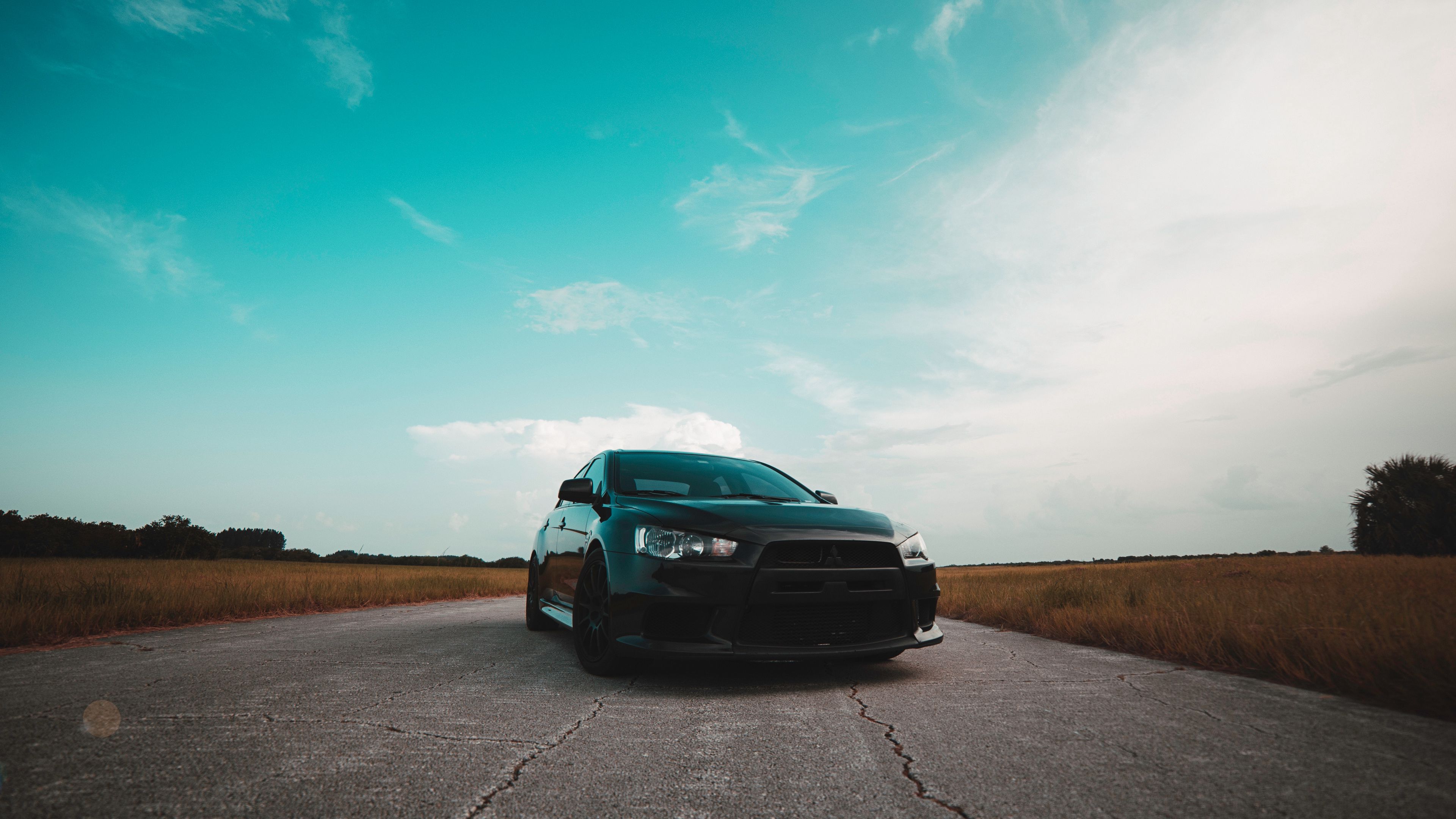 mitsubishi, car, asphalt, sky, 4k, HD Wallpaper