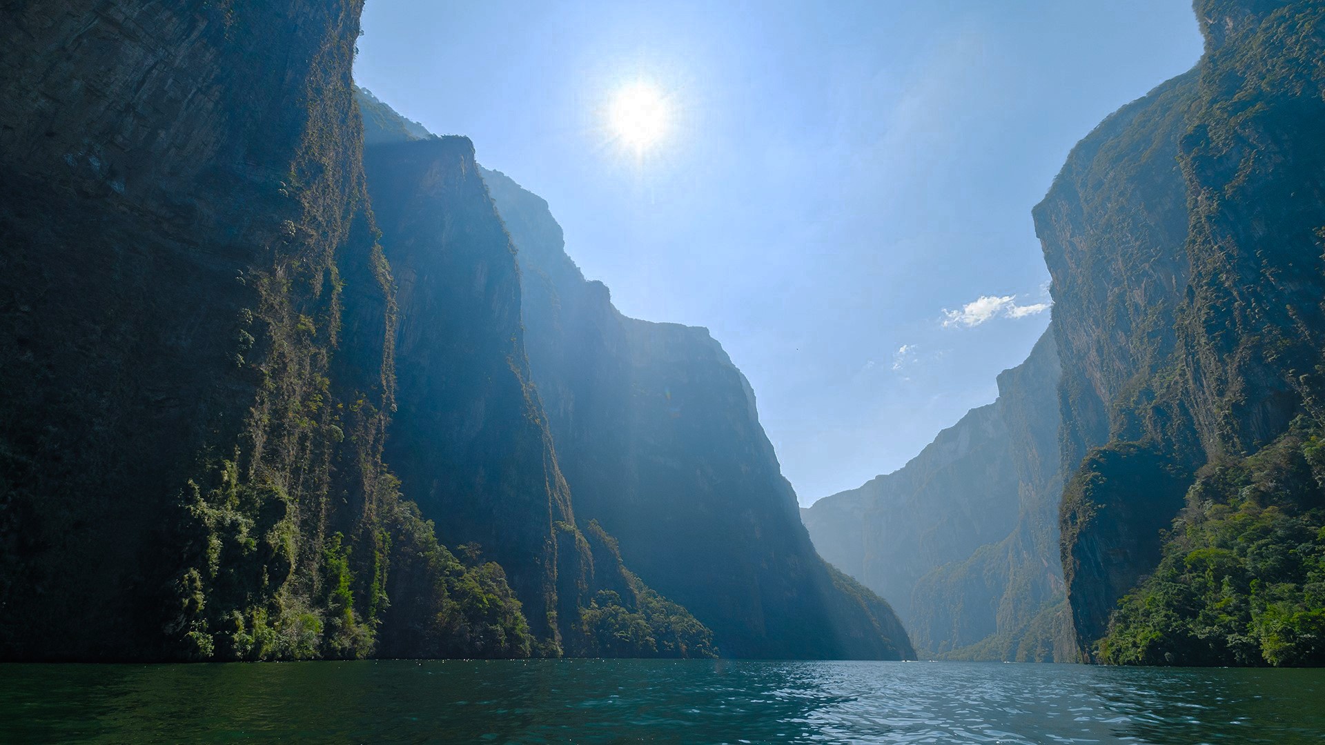 Sumidero Canyon, Mexico, sky, mountains, trees, river, water, HD Wallpaper