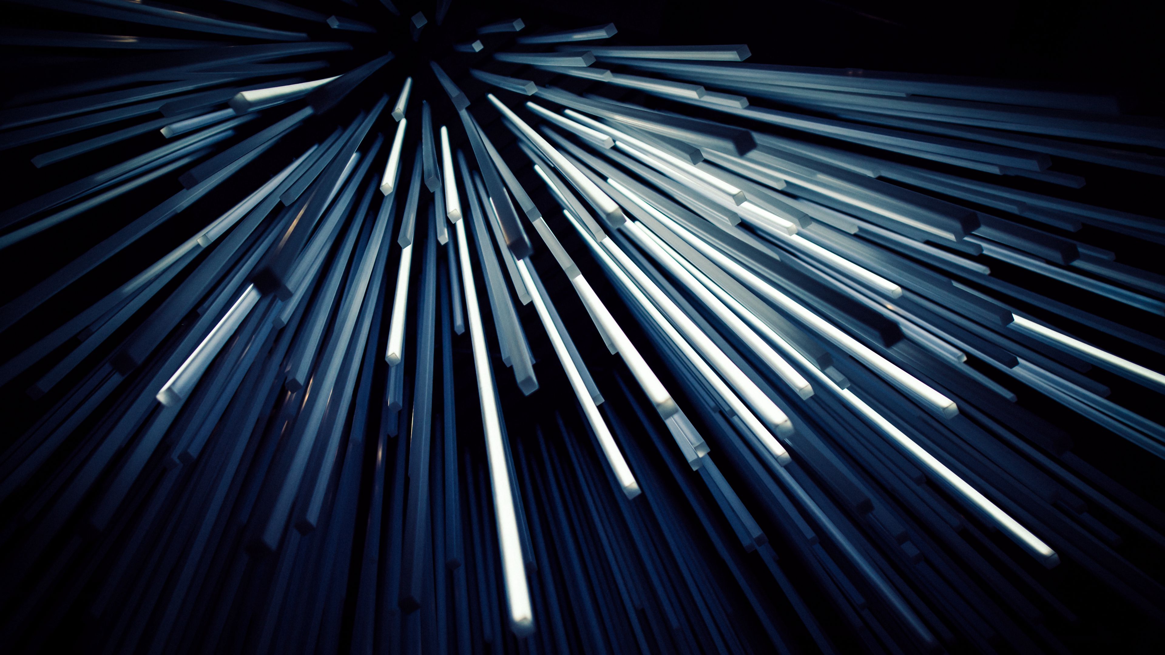 shapes, lines, volumetric, blue, dark, 4k, HD Wallpaper