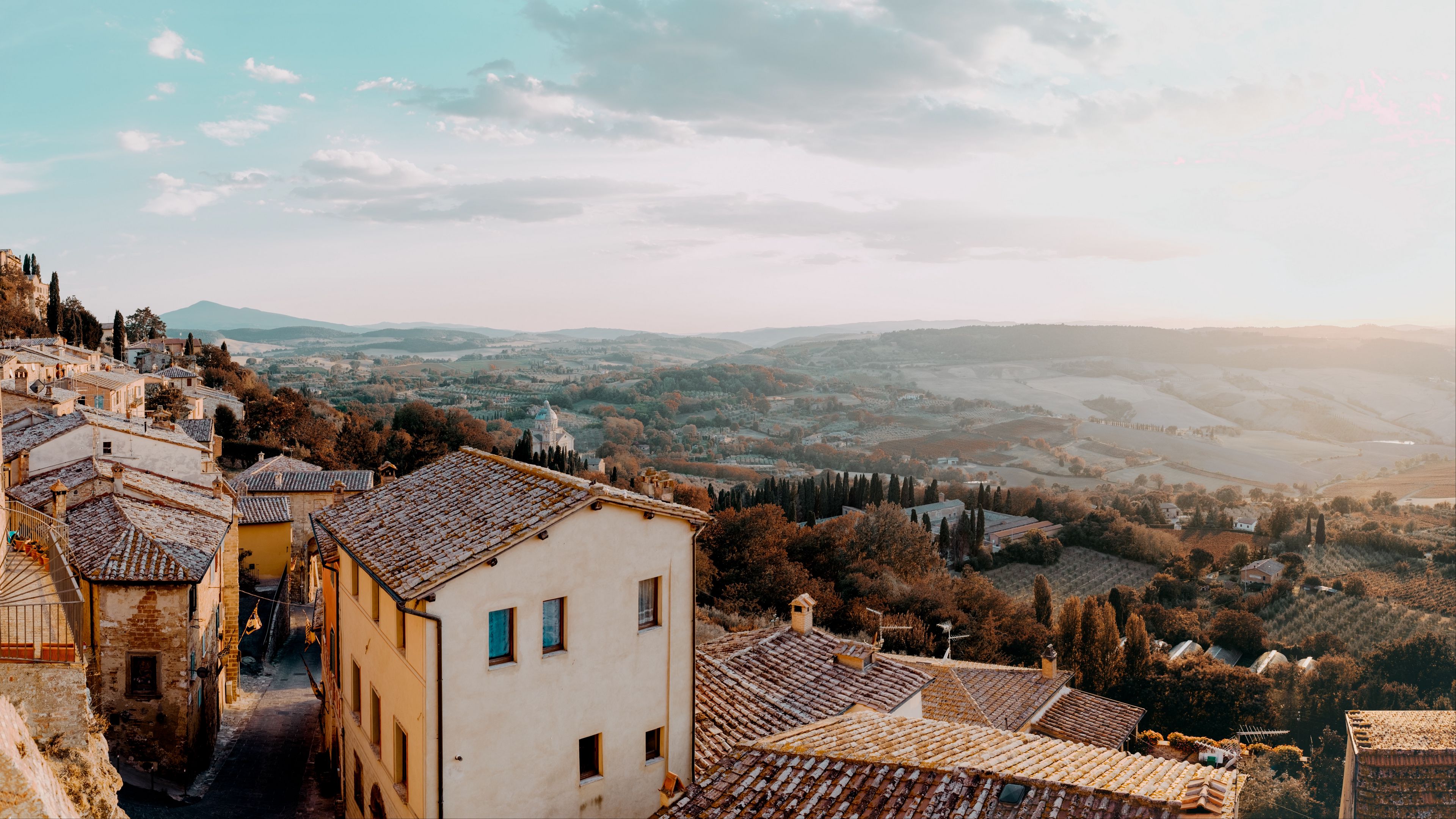landscape, aerial view, architecture, commune, montone, italy, 4k, HD Wallpaper