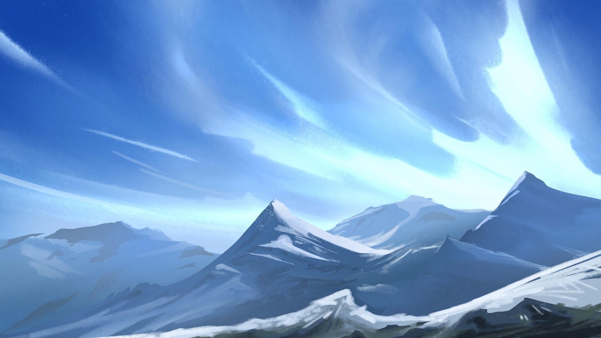 Ingram Schell, artwork, mountains, snow, sky, HD Wallpaper