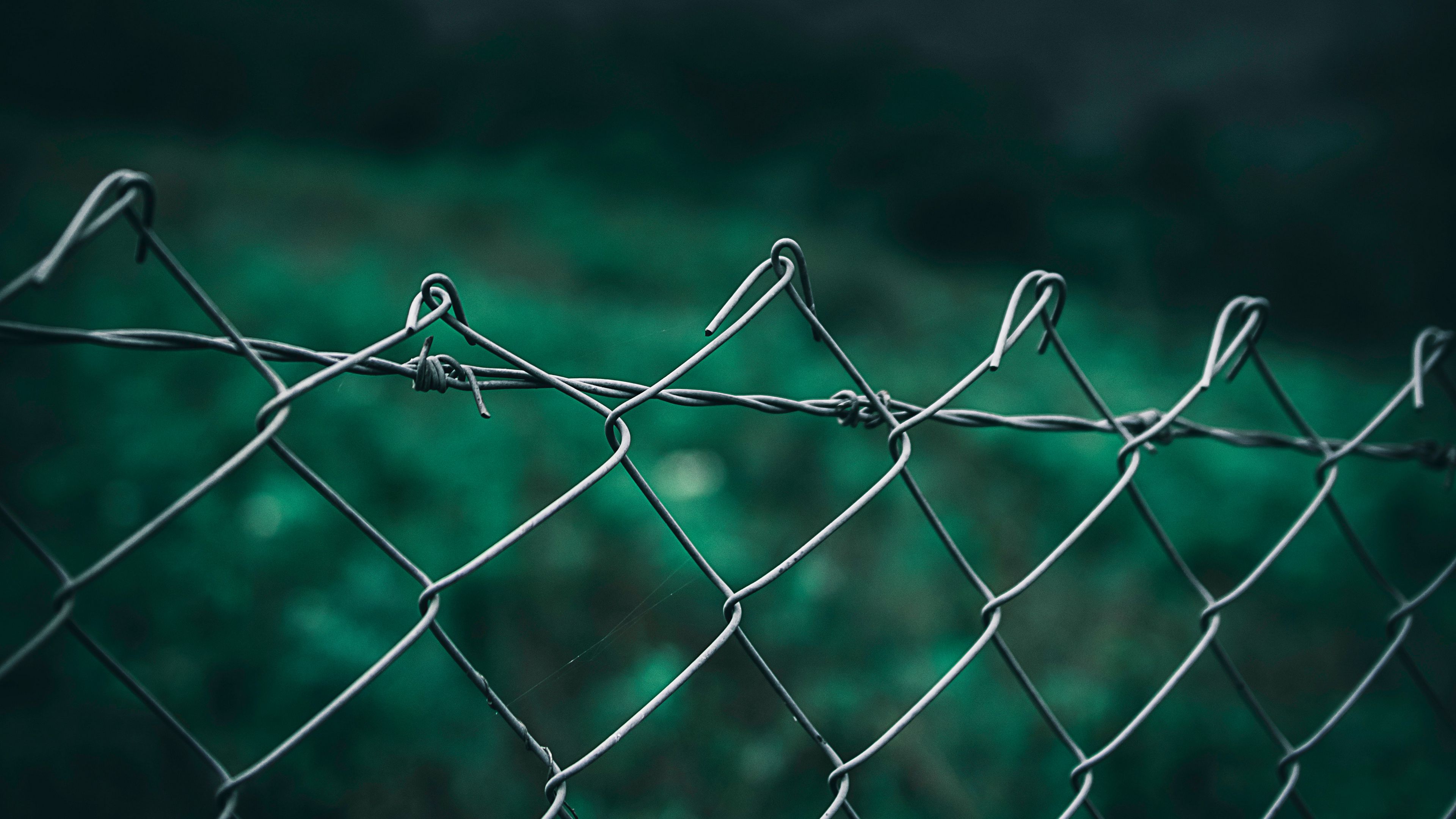 mesh, fence, blur, sky, grass, clouds, 4k, HD Wallpaper