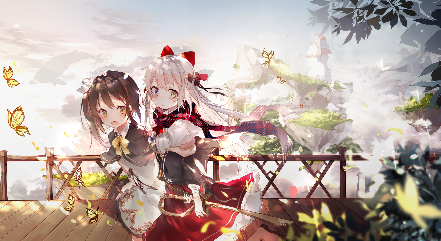 anime girls, anime, digital art, artwork, 2D, portrait, fantasy girl, butterflies, HD Wallpaper