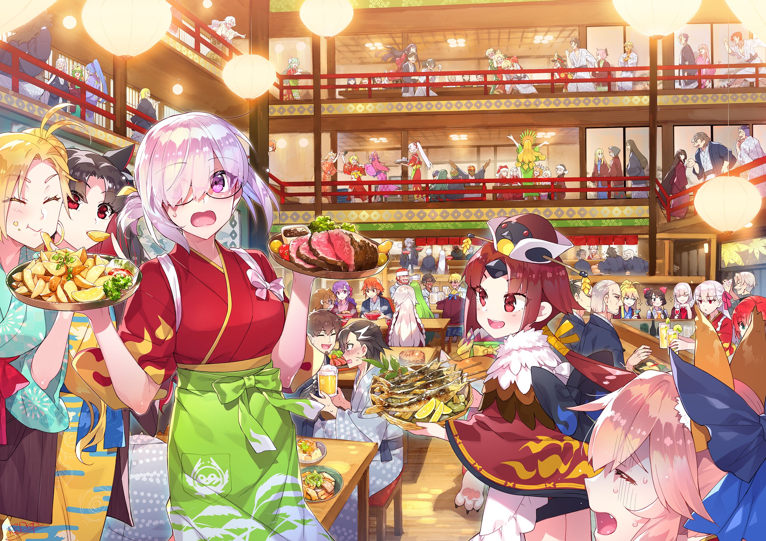 anime, anime girls, digital art, artwork, 2D, portrait, colorful, anime girls eating, food, Shielder (Fate/Grand Order), Fate/Grand Order, HD Wallpaper