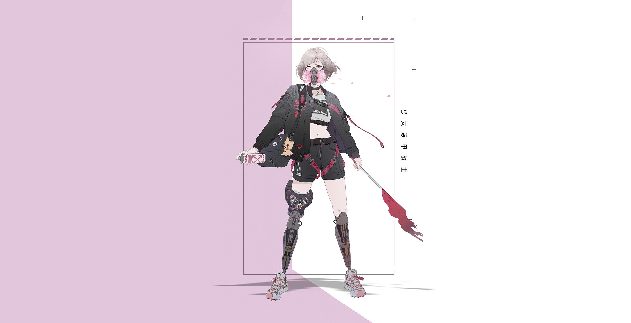 simple background, anime girls, anime, mask, cyberpunk, HD Wallpaper