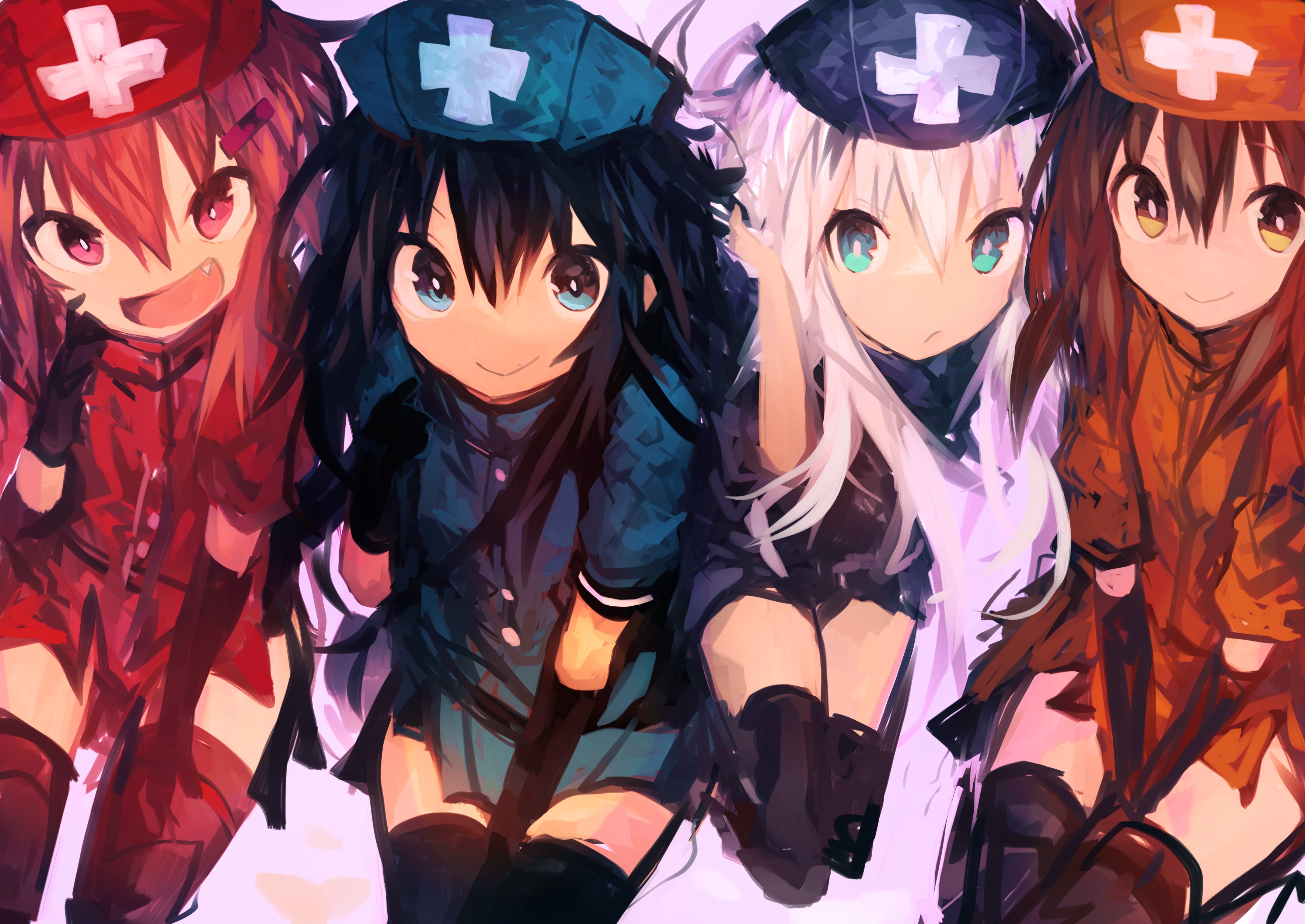 anime, anime girls, digital art, artwork, 2D, portrait, colorful, red eyes, yellow eyes, hat, HD Wallpaper