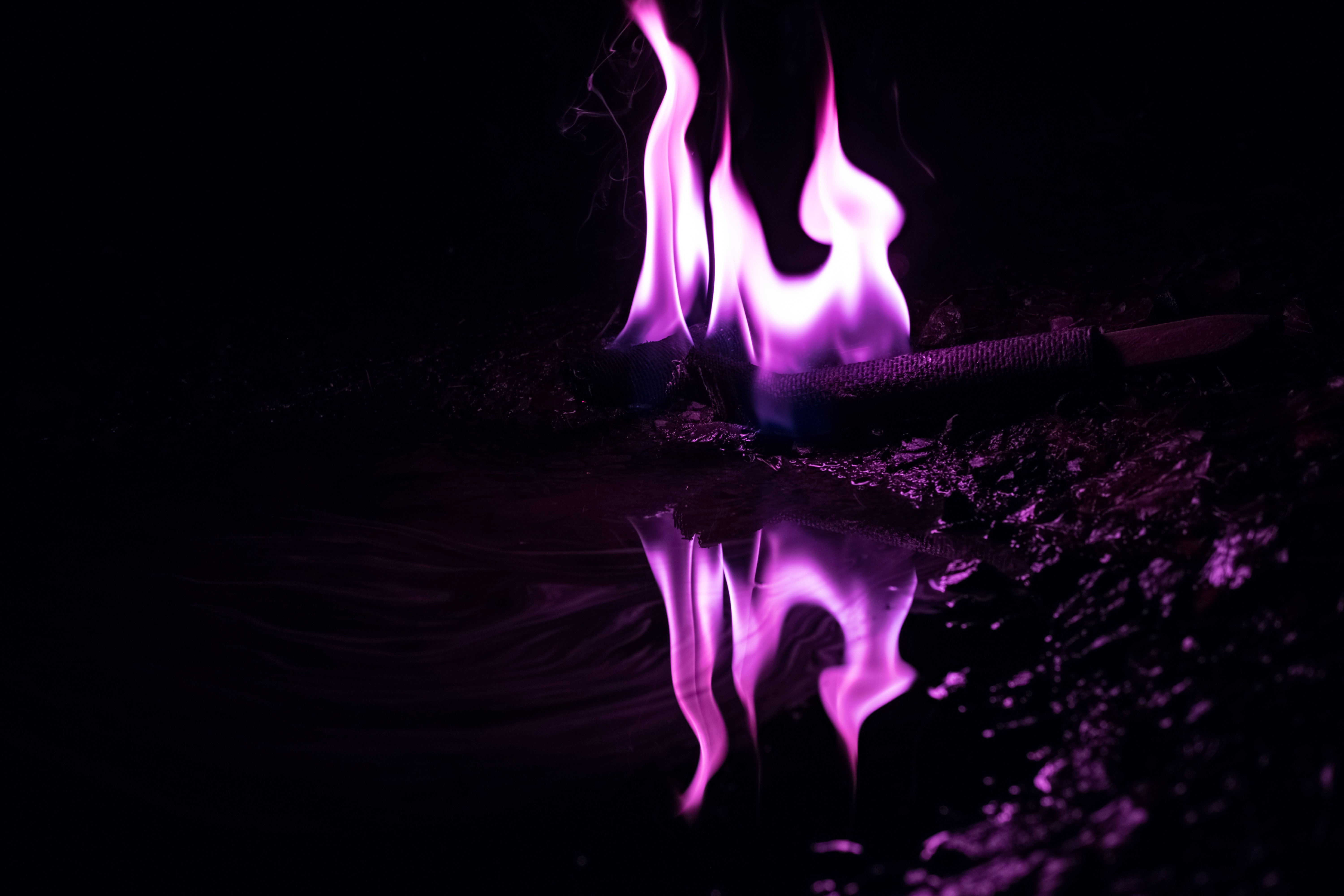 fire, photography, reflection, water, bokeh, nature, forest, HD Wallpaper