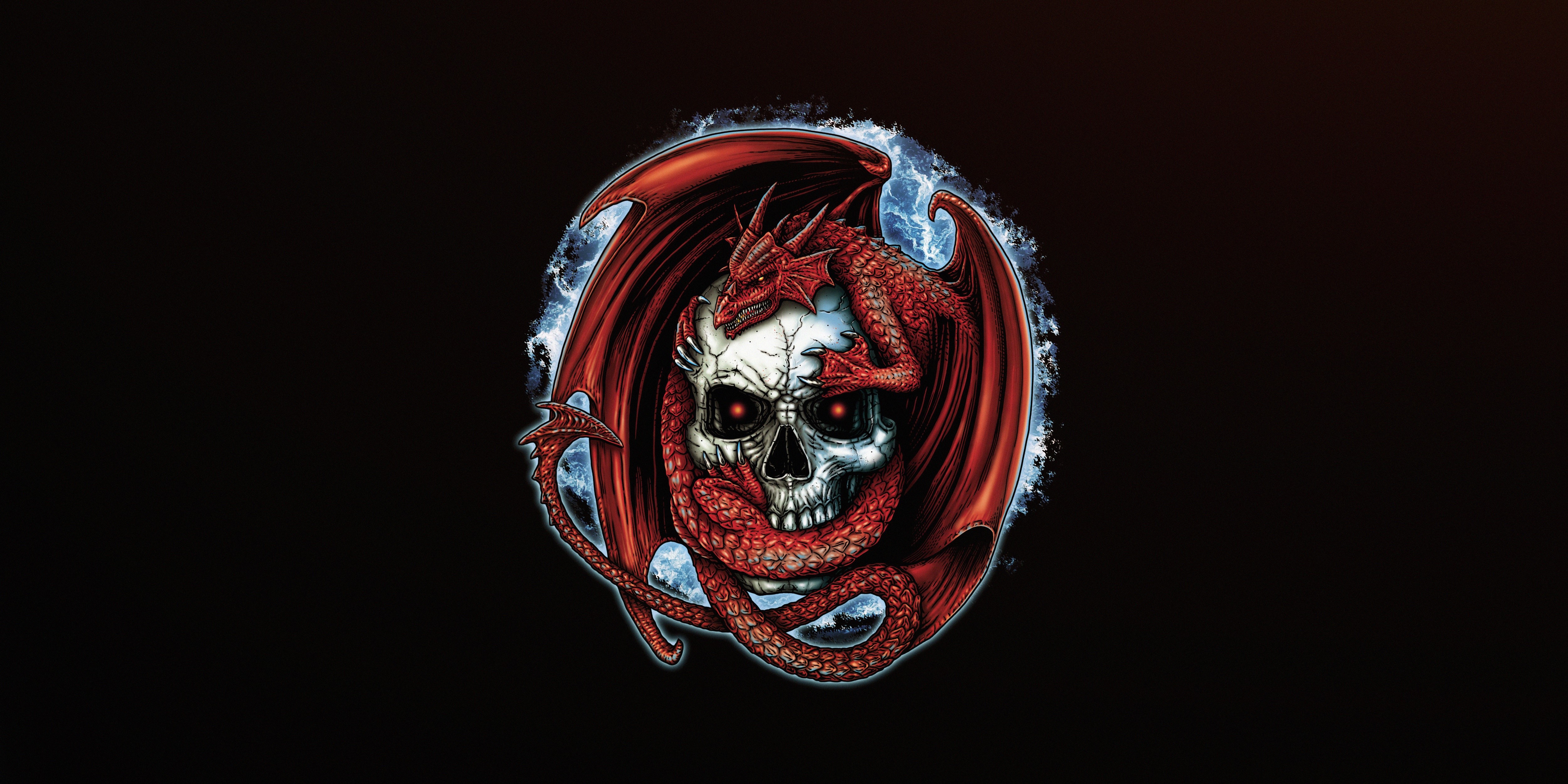 skull, dragon, artwork, creature, glowing eyes, HD Wallpaper