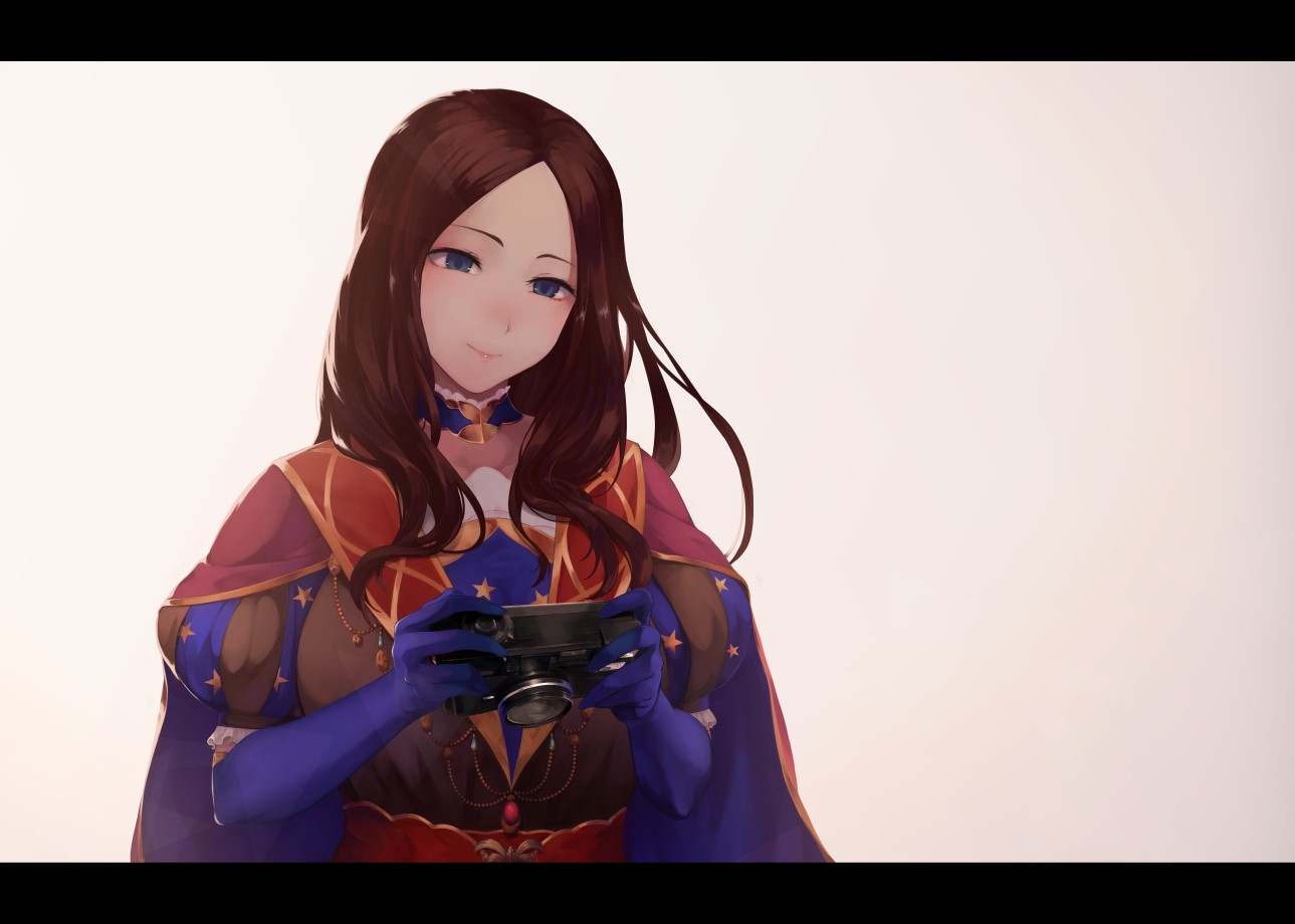 Fate Series, FGO, Fate/Grand Order, anime girls, long hair, big boobs, camera, blue eyes, brunette, Leonardo Da Vinci (FGO), fan art, 2D, HD Wallpaper