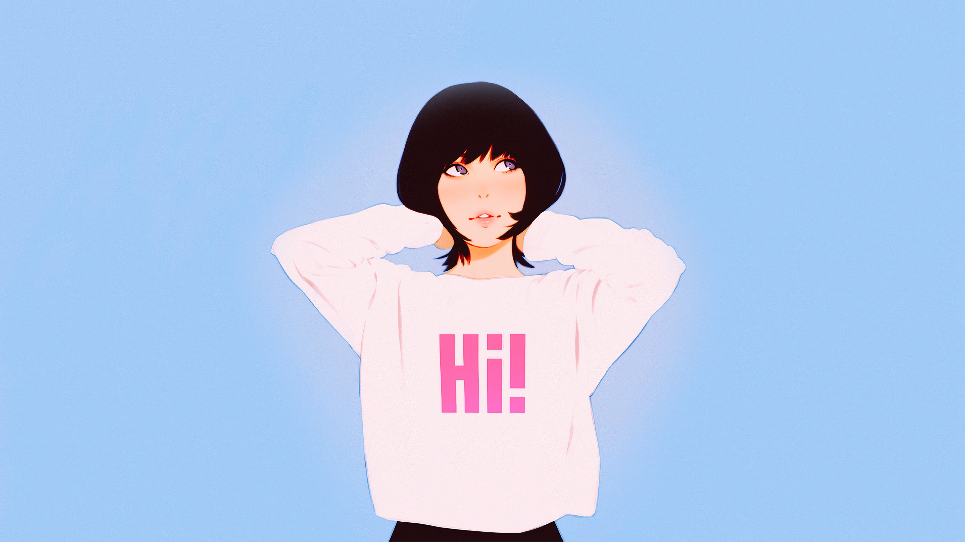 artwork, simple background, black hair, shoulder length hair, people, Ilya Kuvshinov, HD Wallpaper