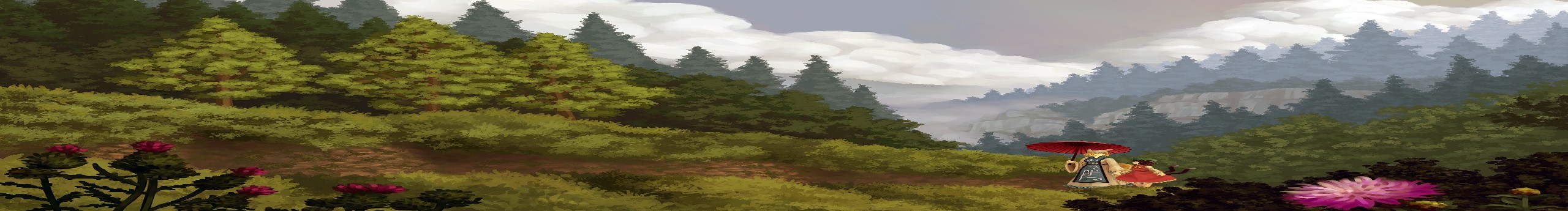 Touhou, anime, digital, nature, walking, women, mountains, landscape, daylight, HD Wallpaper