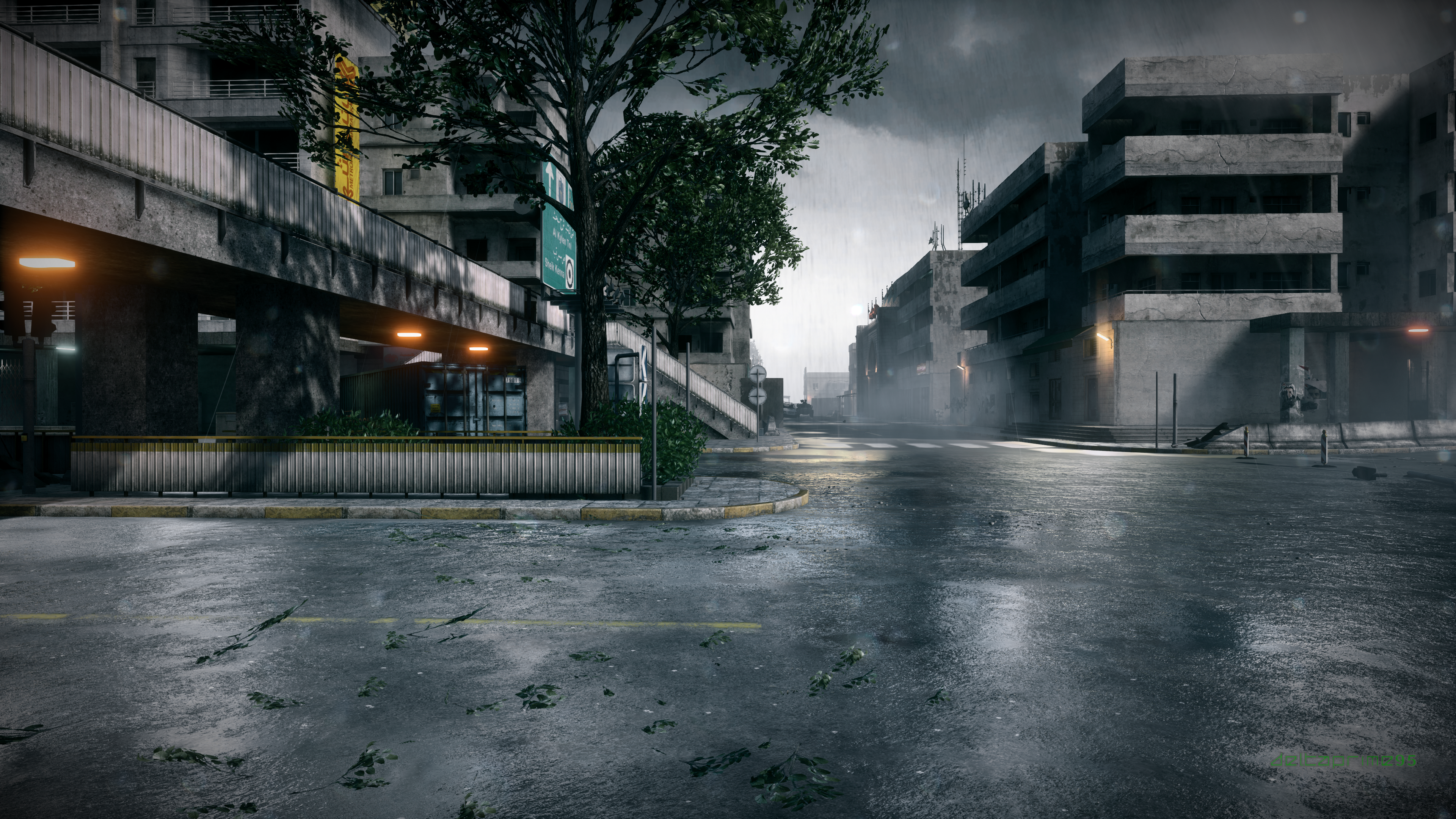 Battlefield 3, video games, PC gaming, screen shot, Grand Bazaar, Tehran, city, rain, clouds, Battlefield, street view, road, bridge, HD Wallpaper