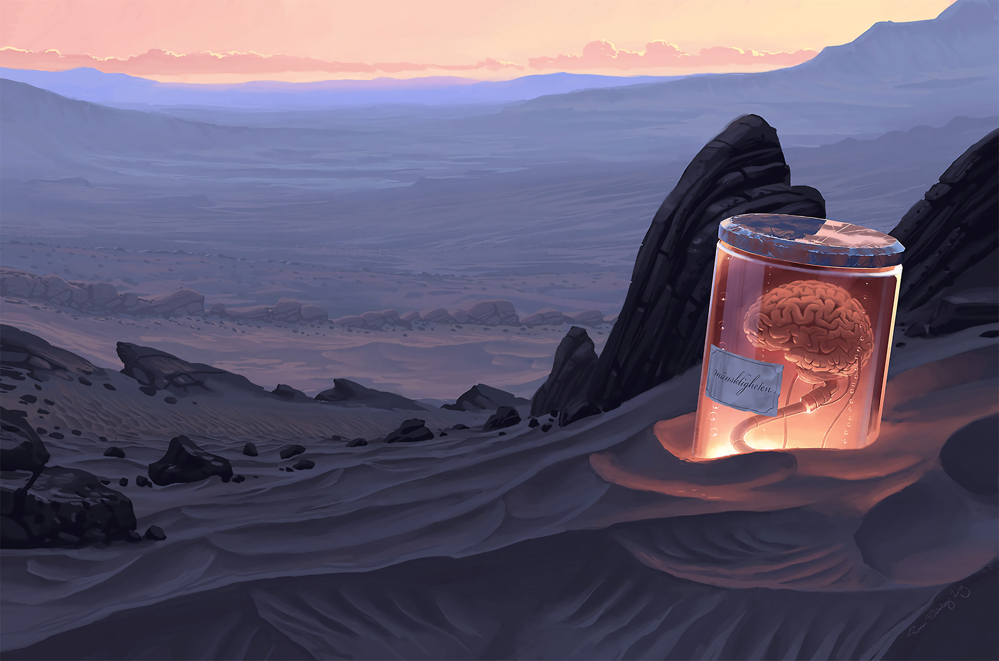 Simon Stålenhag, desert, glowing, HD Wallpaper