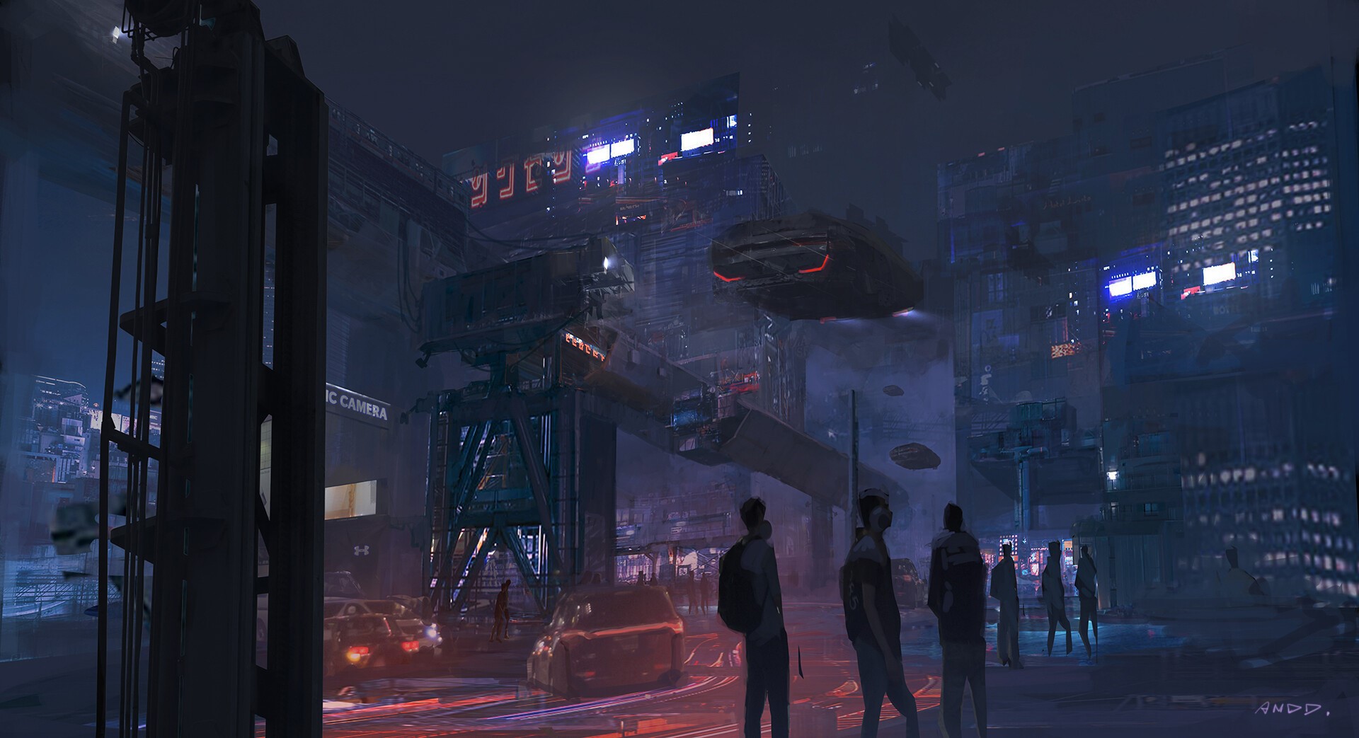 dark, artwork, cityscape, futuristic, HD Wallpaper