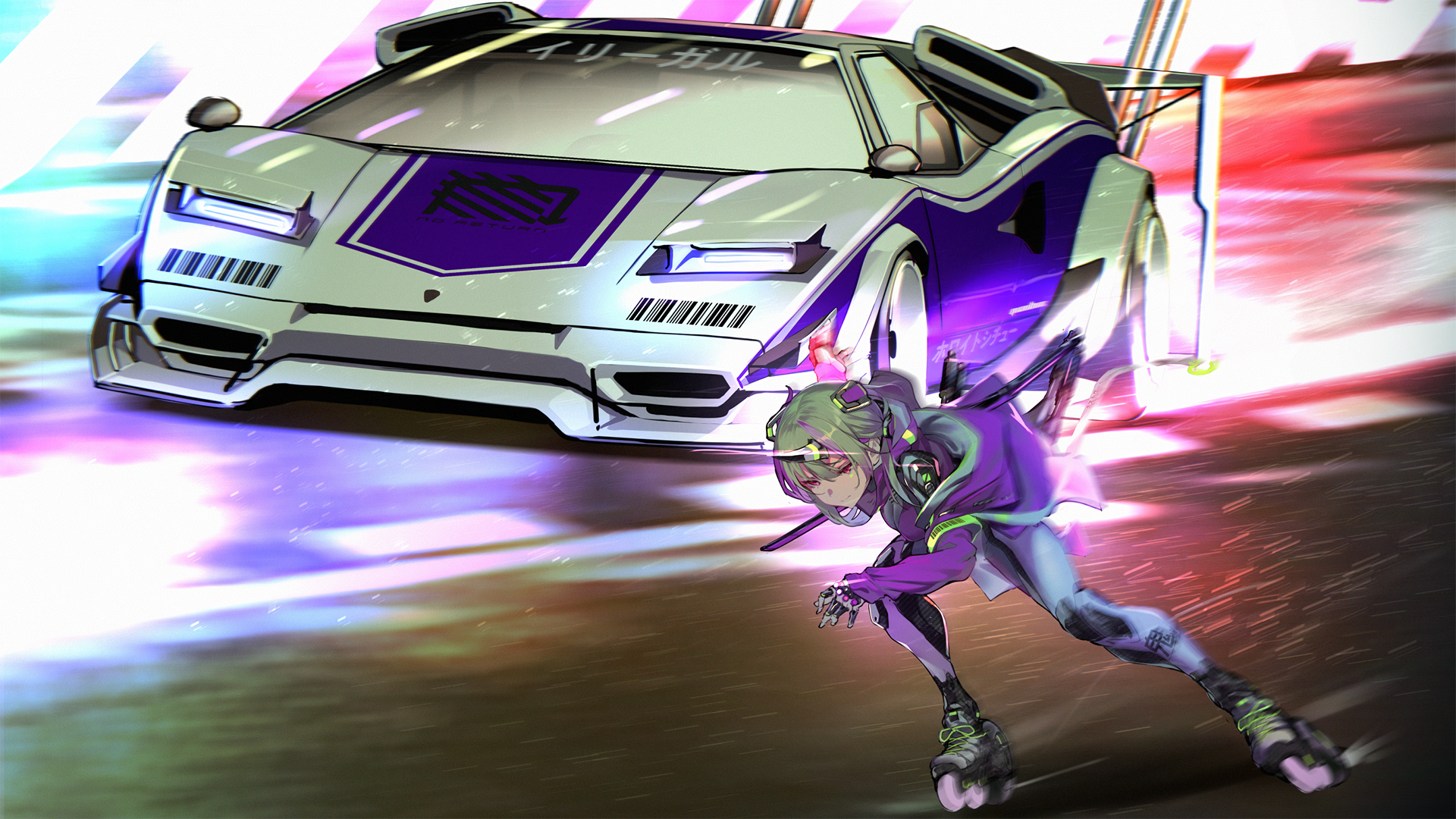 rollerblading, car, Lamborghini Countach, HD Wallpaper