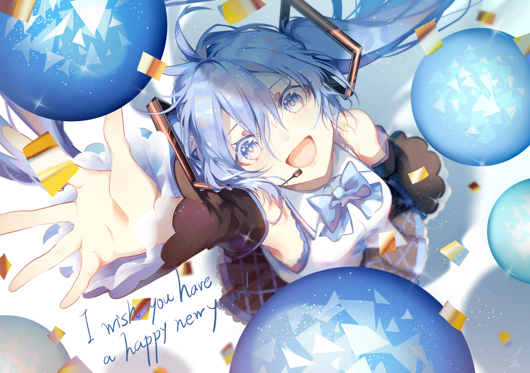 Hatsune Miku, blue hair, blue eyes, bow, twintails, Vocaloid, anime, anime girls, HD Wallpaper