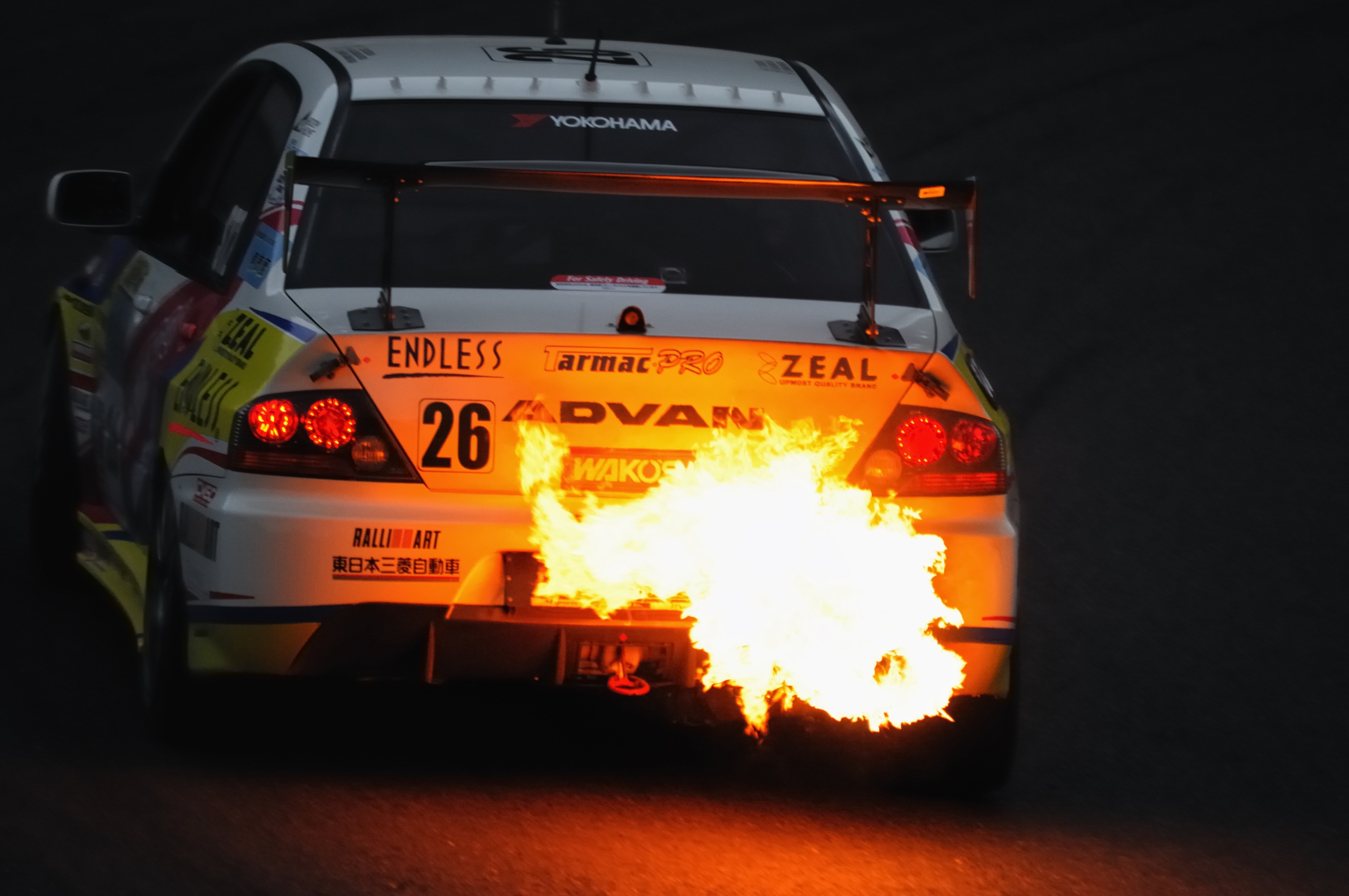 car, race cars, Mitsubishi Lancer Evolution VIII, fire, backfire, HD Wallpaper
